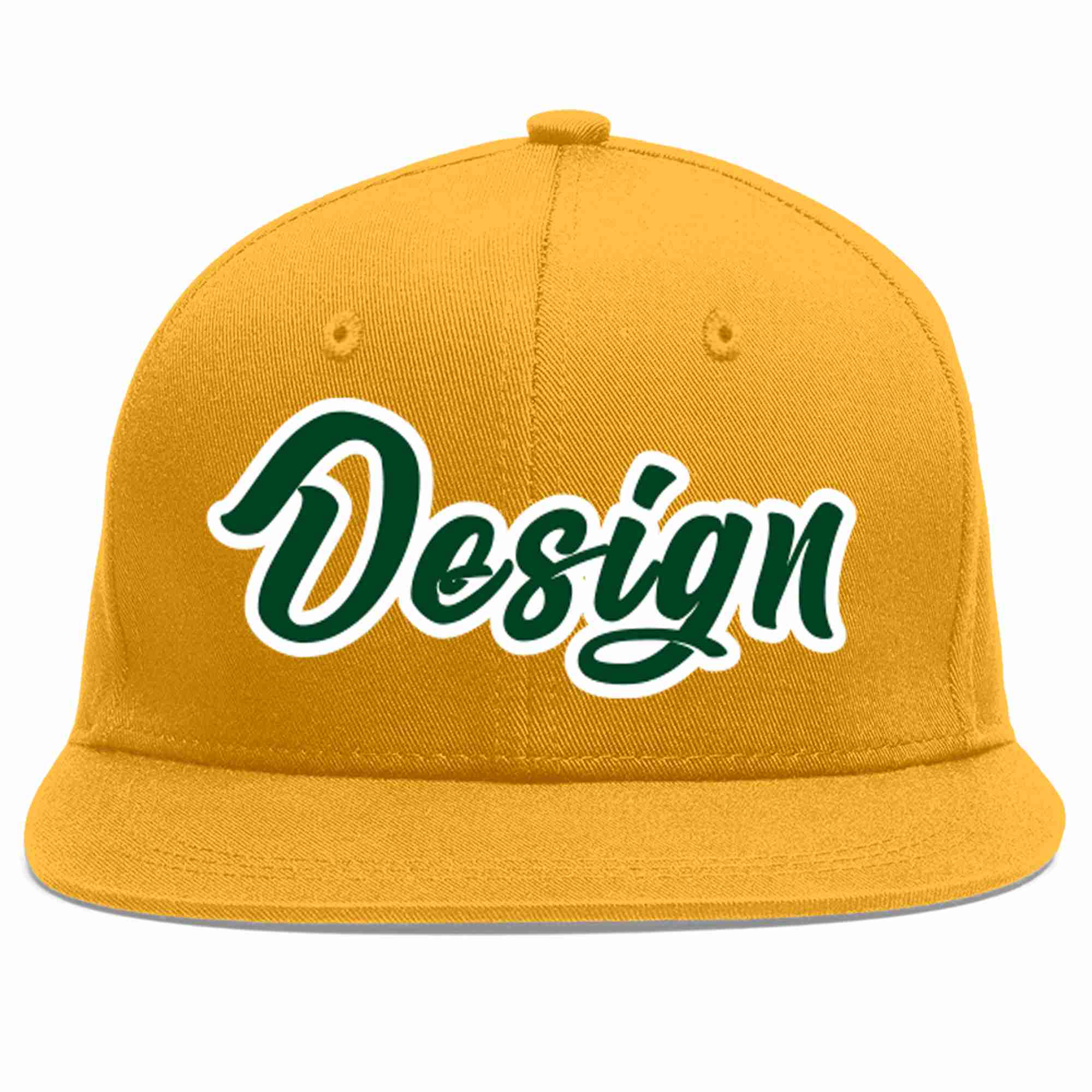 Custom Gold Green-White Flat Eaves Sport Baseball Cap Design for Men/Women/Youth