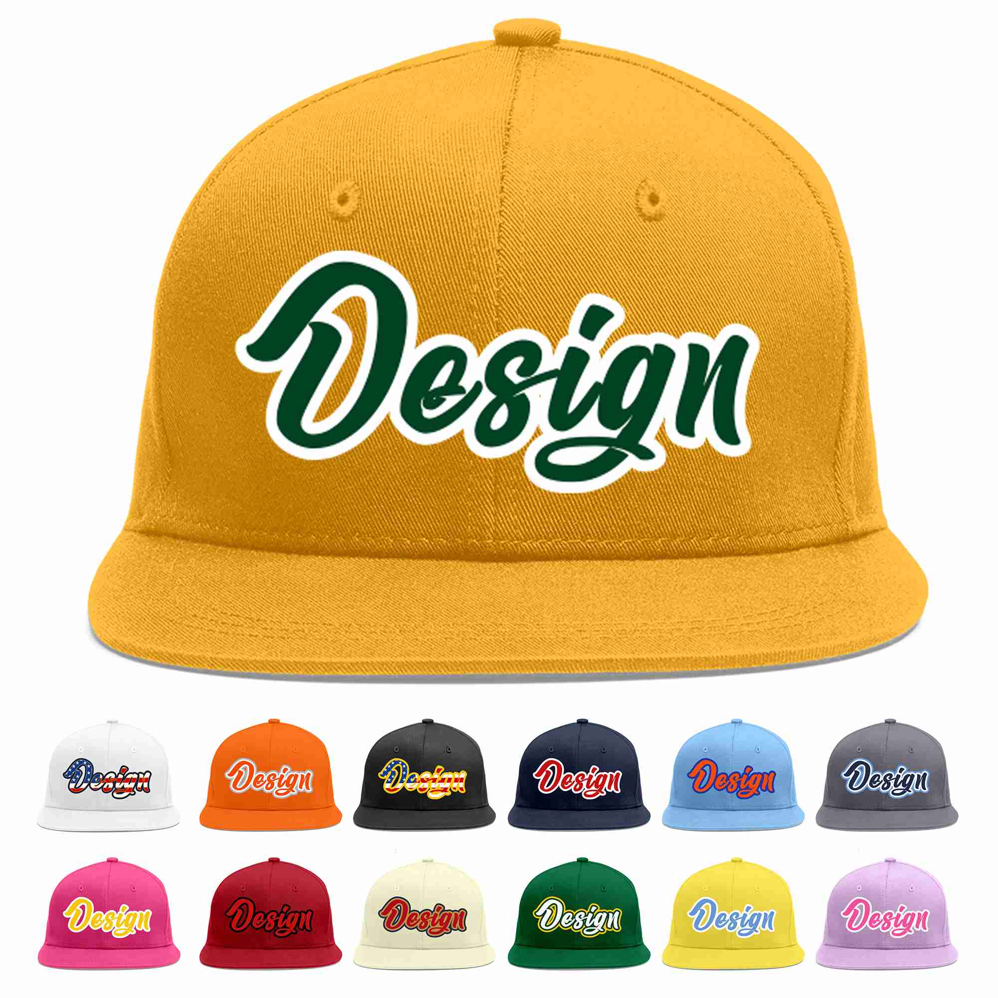 Custom Gold Green-White Flat Eaves Sport Baseball Cap Design for Men/Women/Youth