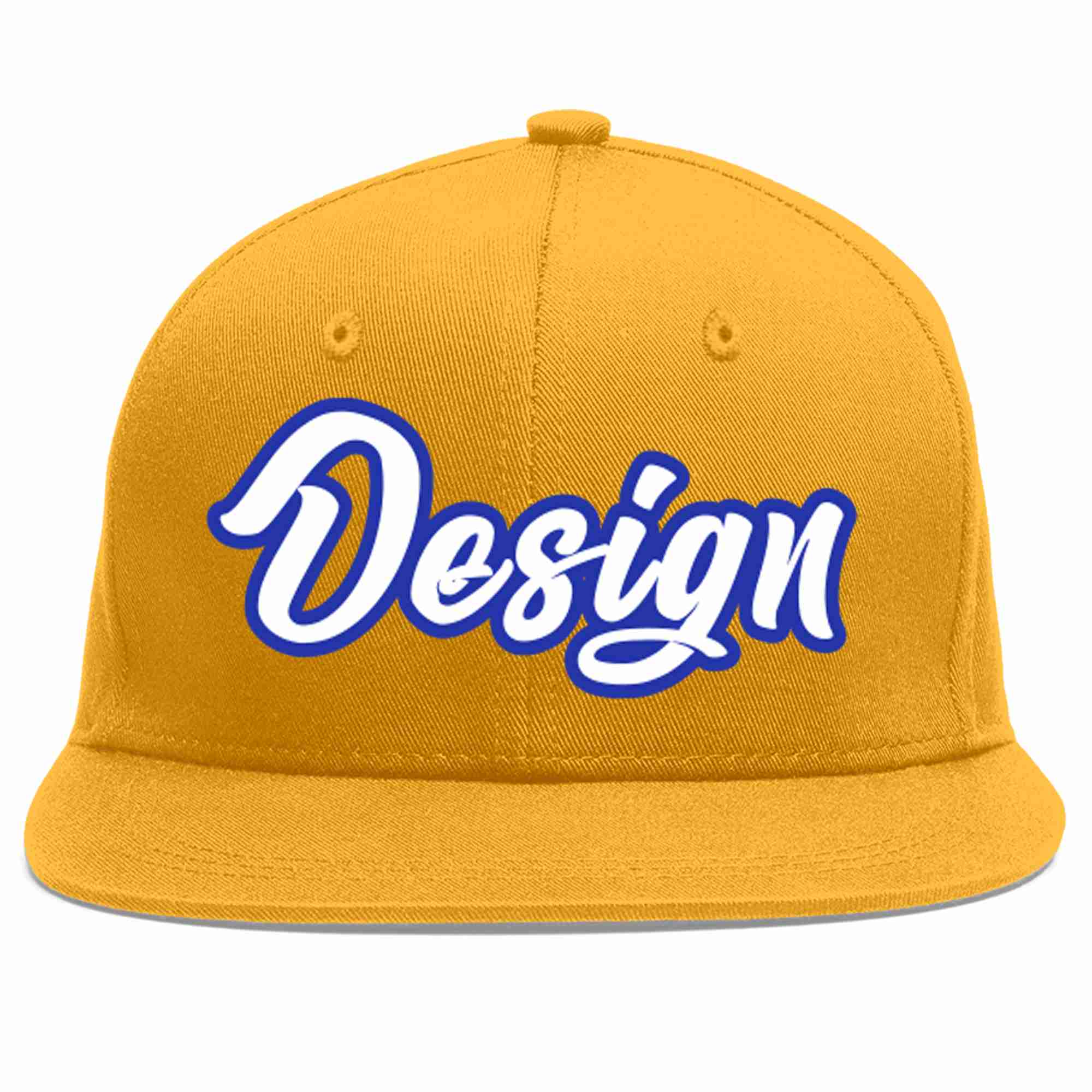 Custom Gold White-Royal Flat Eaves Sport Baseball Cap Design for Men/Women/Youth