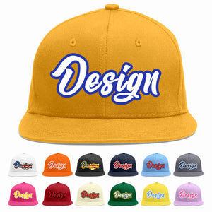 Custom Gold White-Royal Flat Eaves Sport Baseball Cap Design for Men/Women/Youth