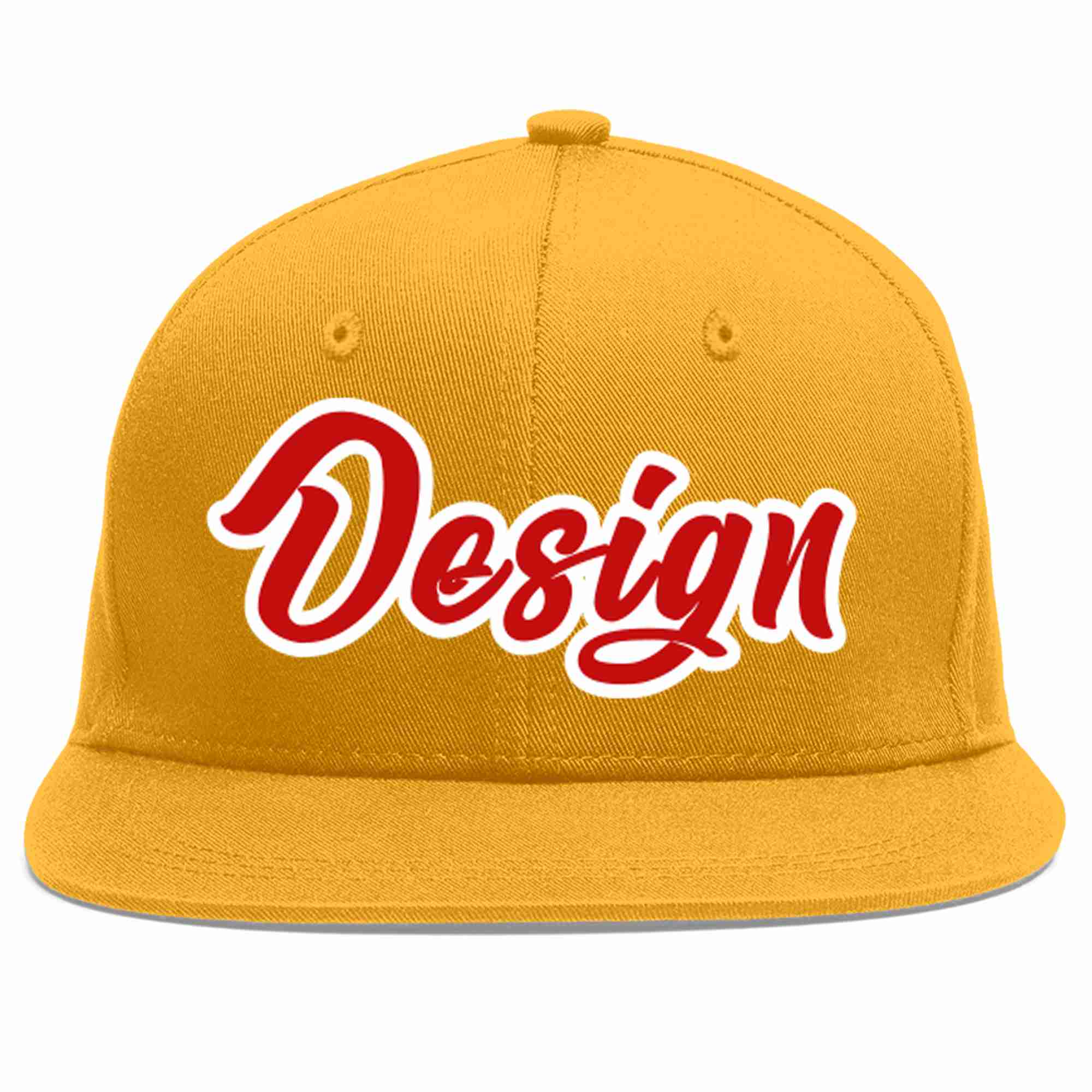 Custom Gold Red-White Flat Eaves Sport Baseball Cap Design for Men/Women/Youth