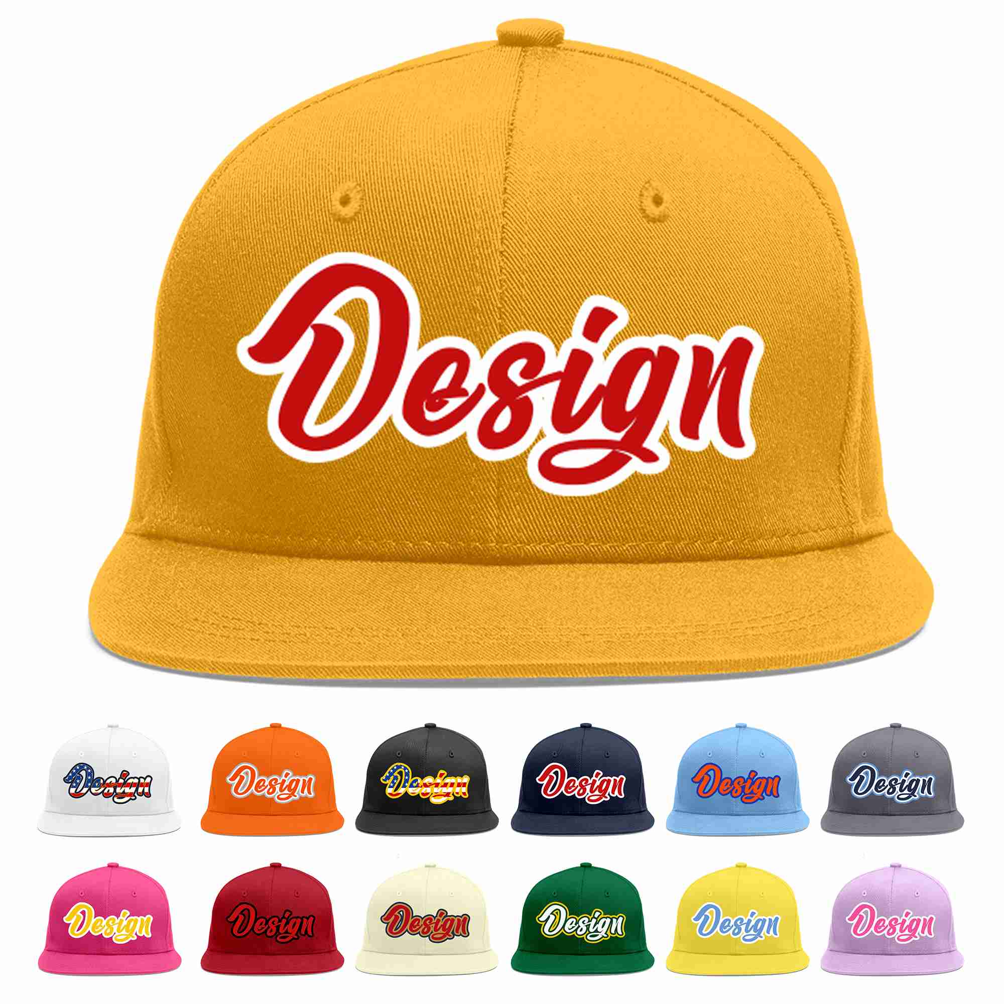 Custom Gold Red-White Flat Eaves Sport Baseball Cap Design for Men/Women/Youth