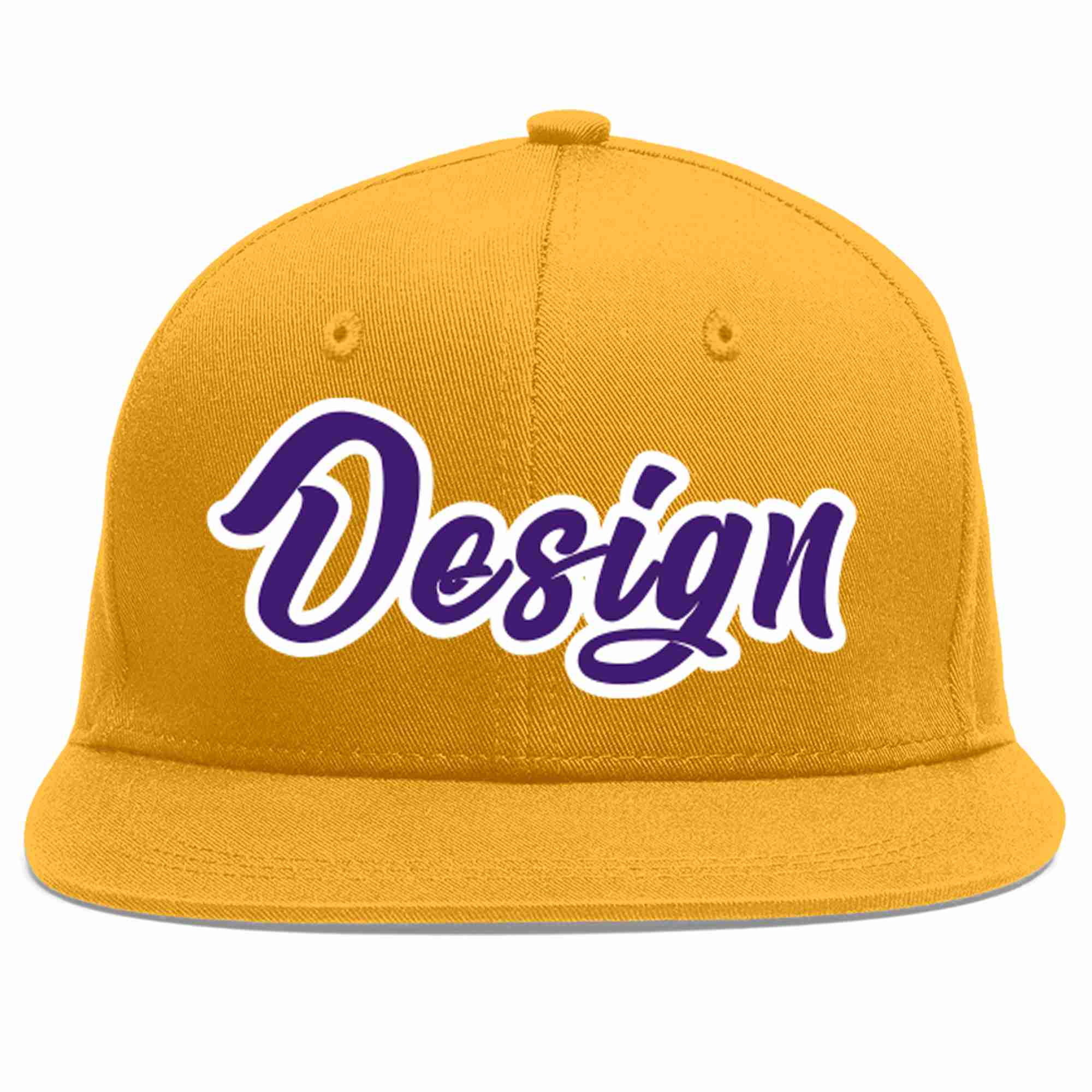 Conception personnalisée de casquette de baseball de sport à avant-toit plat violet-blanc doré pour hommes/femmes/jeunes