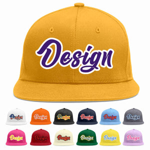 Custom Gold purple-White Flat Eaves Sport Baseball Cap Design for Men/Women/Youth