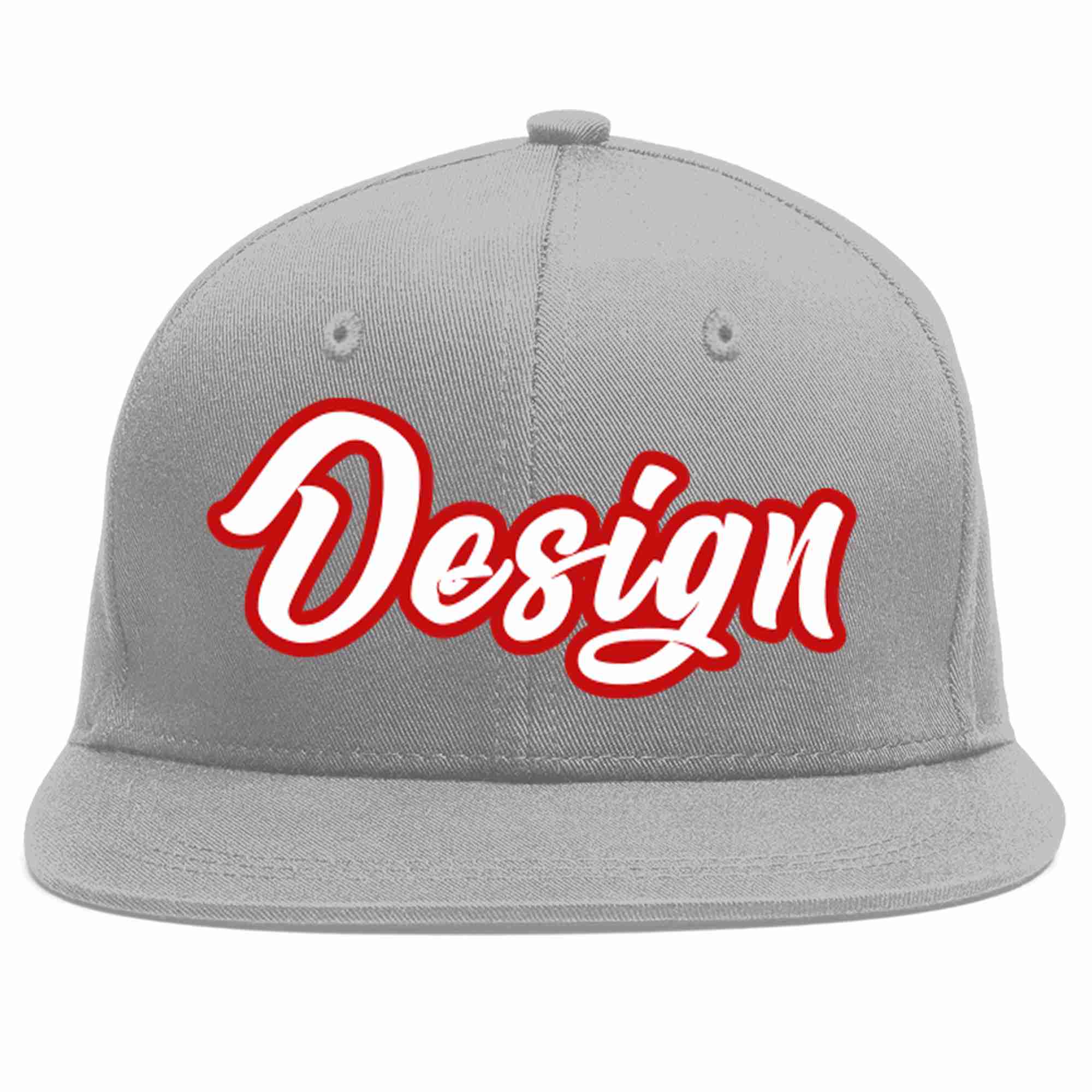 Custom Gray White-Red Flat Eaves Sport Baseball Cap Design for Men/Women/Youth