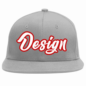 Conception personnalisée de casquette de baseball de sport à avant-toit plat gris blanc-rouge pour hommes/femmes/jeunes