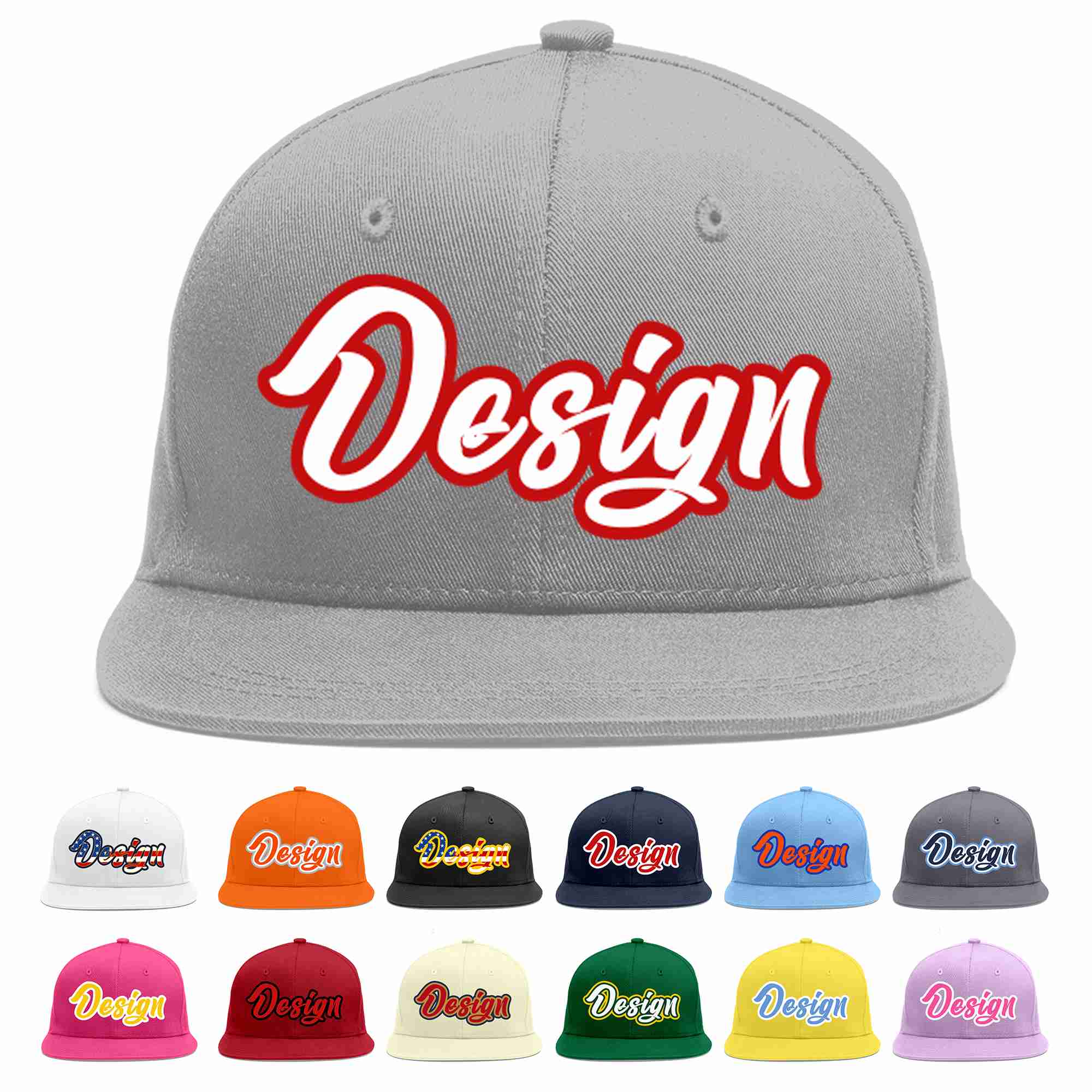 Custom Gray White-Red Flat Eaves Sport Baseball Cap Design for Men/Women/Youth