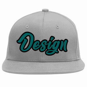 Conception personnalisée de casquette de baseball de sport à Eaves plates gris aqua-noir pour hommes/femmes/jeunes