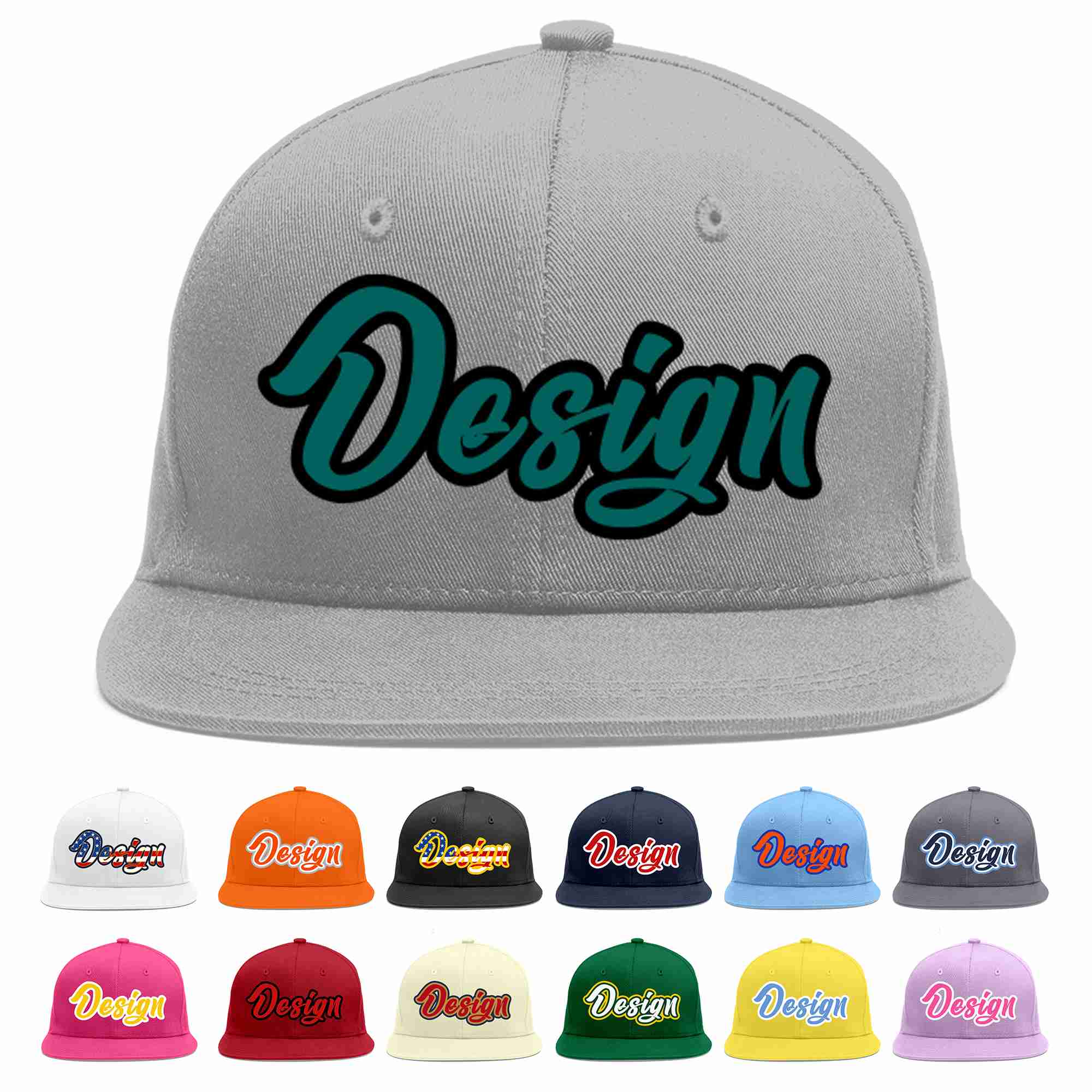 Custom Gray Aqua-Black Flat Eaves Sport Baseball Cap Design for Men/Women/Youth