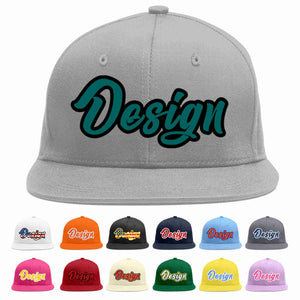 Conception personnalisée de casquette de baseball de sport à Eaves plates gris aqua-noir pour hommes/femmes/jeunes