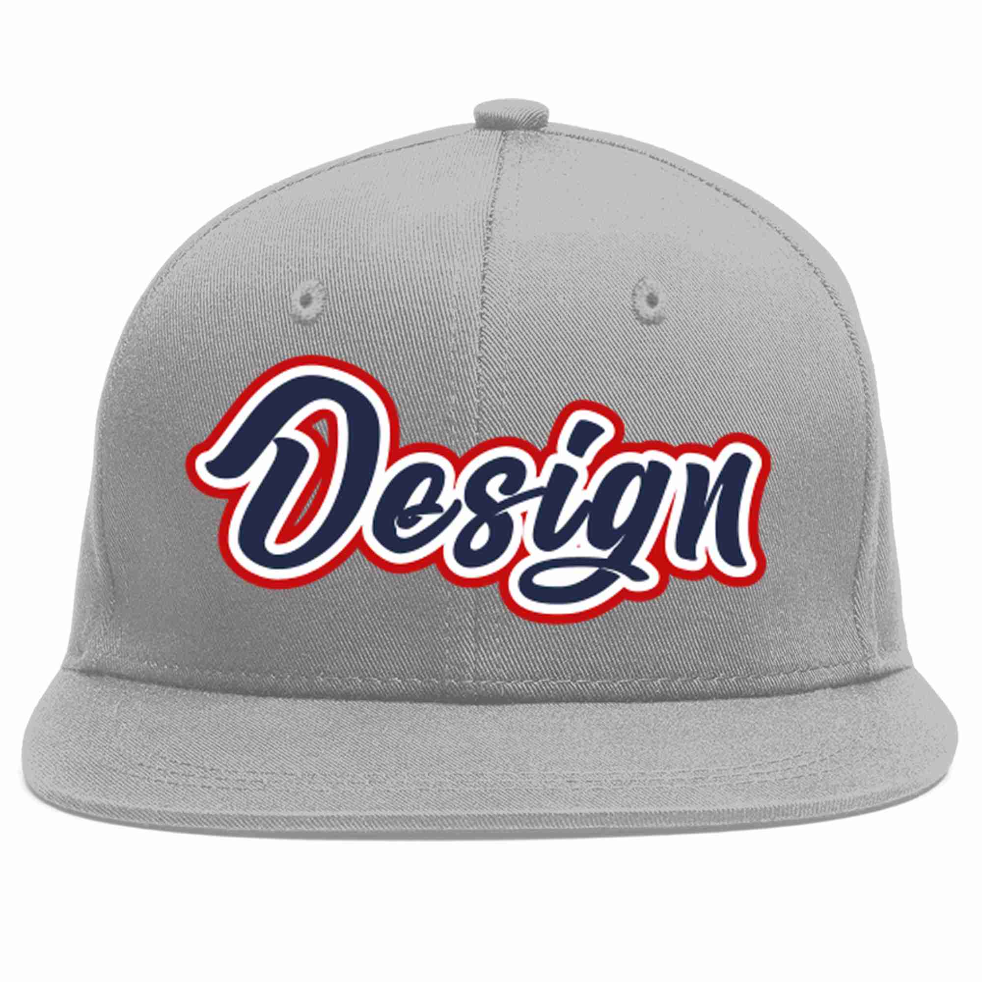 Custom Gray Navy-White Flat Eaves Sport Baseball Cap Design for Men/Women/Youth