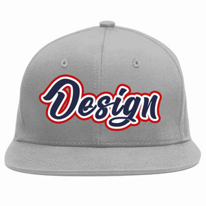 Conception personnalisée de casquette de baseball de sport à avant-toit plat gris marine-blanc pour hommes/femmes/jeunes