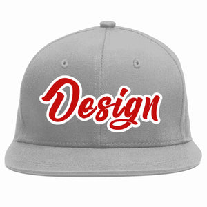 Custom Gray Red-White Flat Eaves Sport Baseball Cap Design for Men/Women/Youth