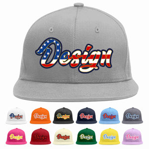 Custom Gray Vintage USA Flag-Gold Flat Eaves Sport Baseball Cap Design for Men/Women/Youth