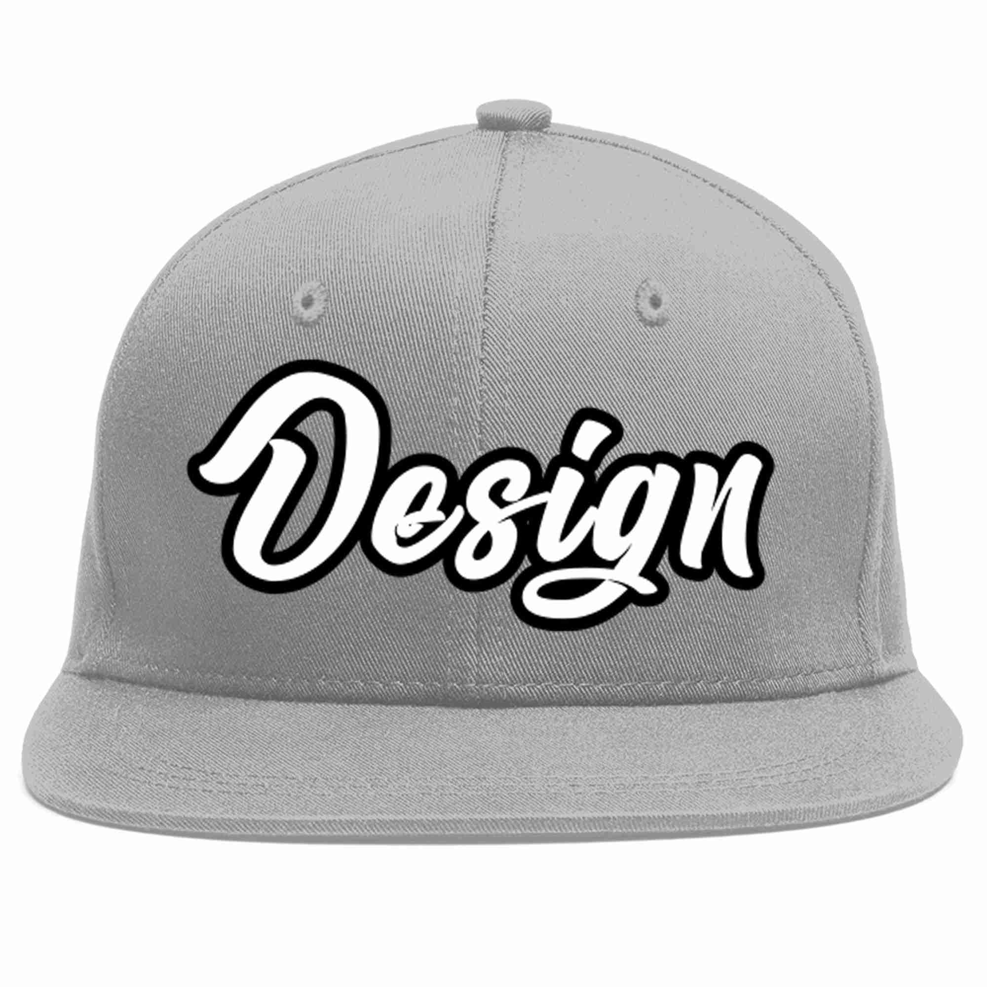 Conception personnalisée de casquette de baseball de sport à avant-toit plat gris blanc-noir pour hommes/femmes/jeunes