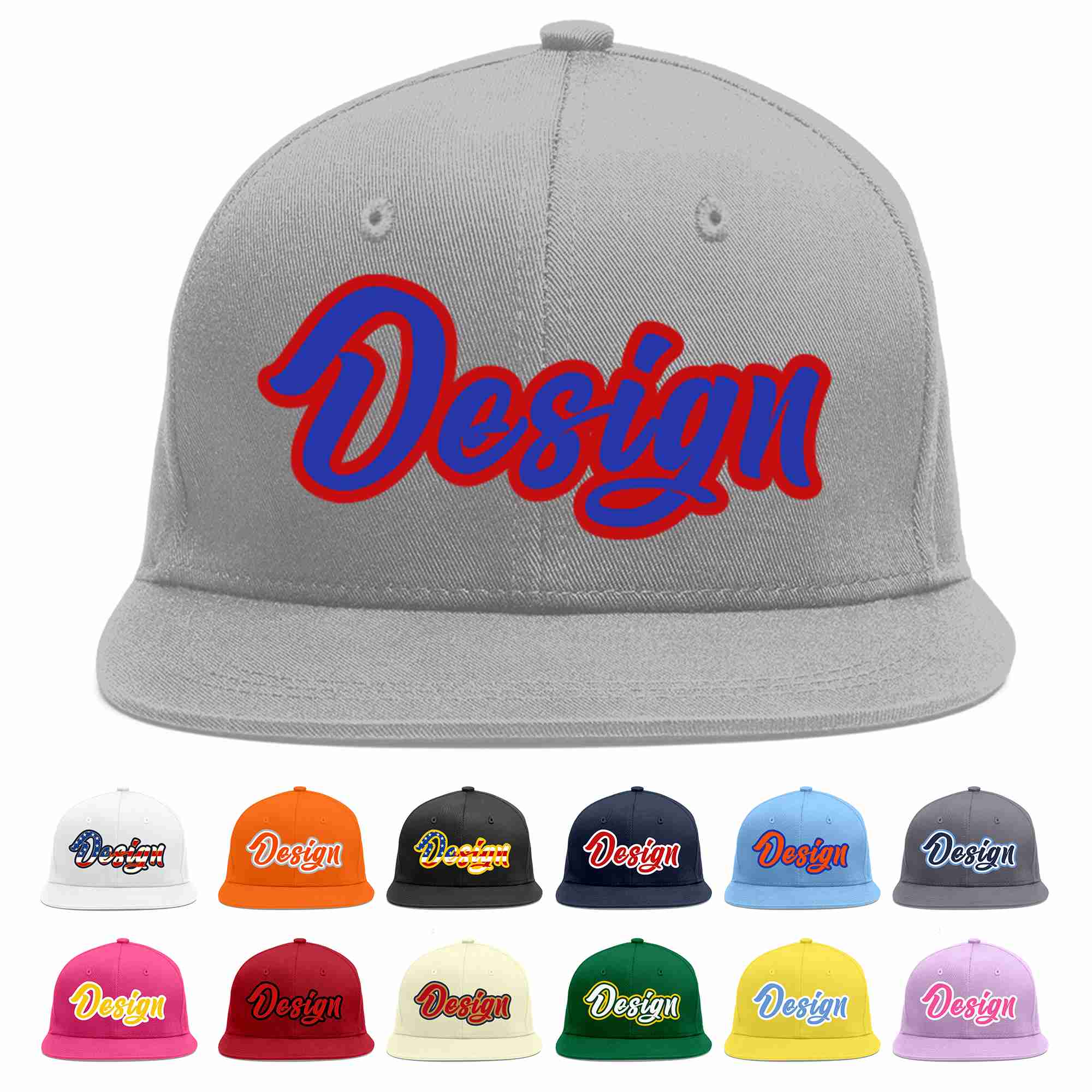 Custom Gray Royal-Red Flat Eaves Sport Baseball Cap Design for Men/Women/Youth