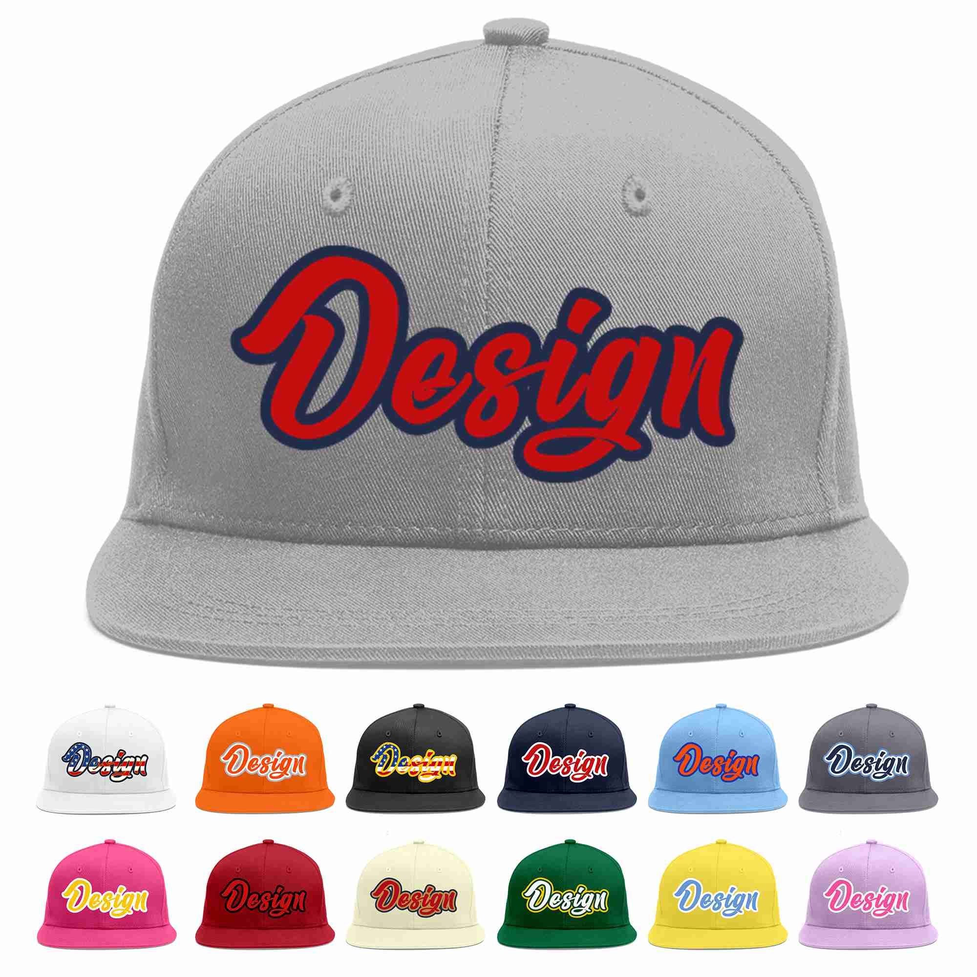 Custom Gray Red-Navy Flat Eaves Sport Baseball Cap Design for Men/Women/Youth