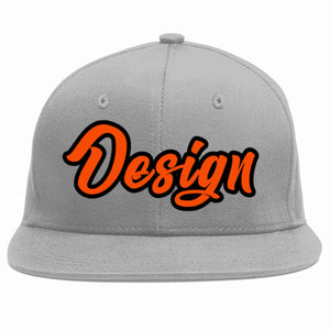 Conception personnalisée de casquette de baseball de sport à avant-toit plat gris orange-noir pour hommes/femmes/jeunes