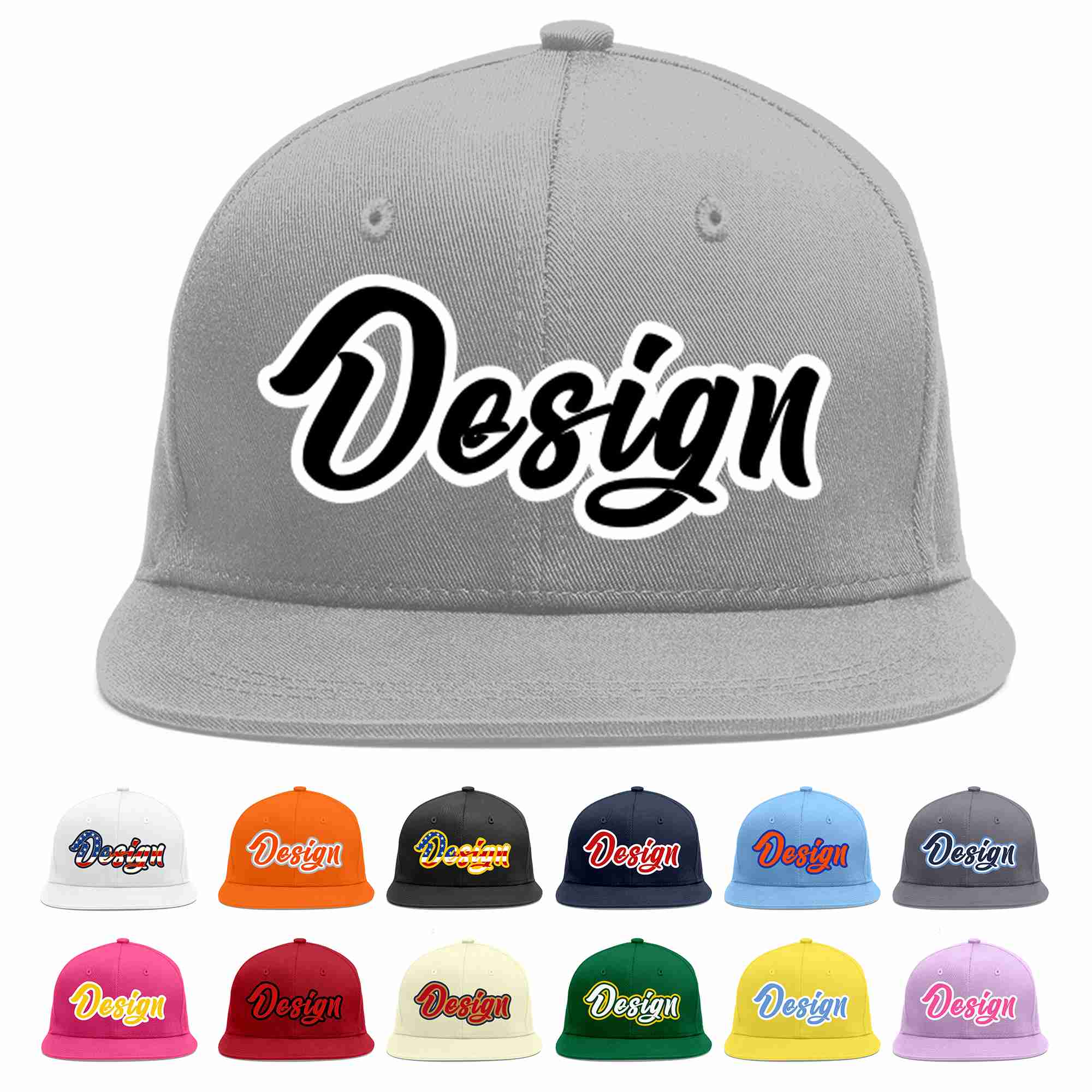 Custom Gray Black-White Flat Eaves Sport Baseball Cap Design for Men/Women/Youth