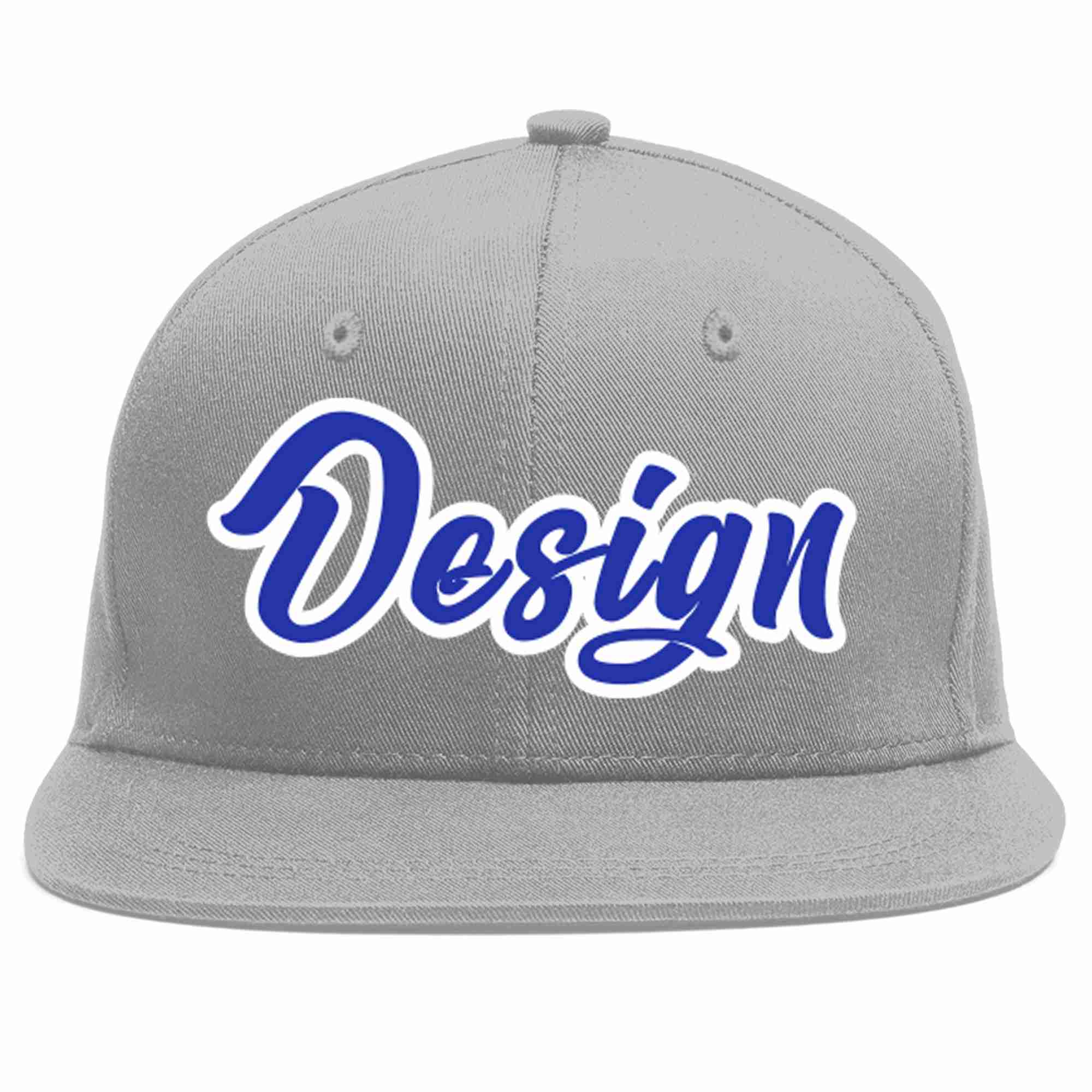 Conception personnalisée de casquette de baseball de sport à avant-toit plat gris royal-blanc pour hommes/femmes/jeunes