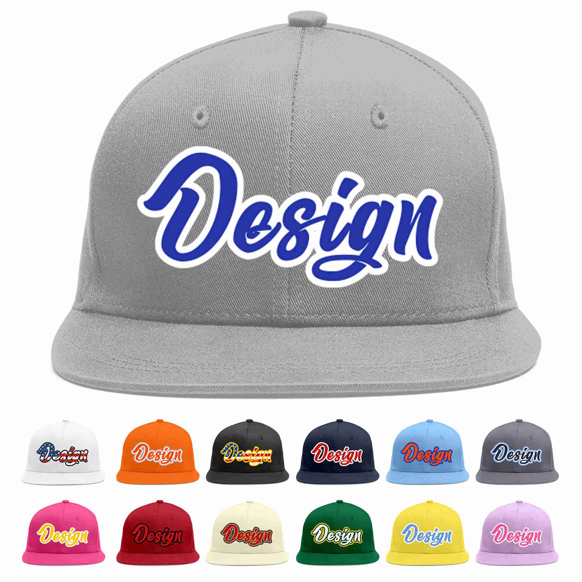 Custom Gray Royal-White Flat Eaves Sport Baseball Cap Design for Men/Women/Youth