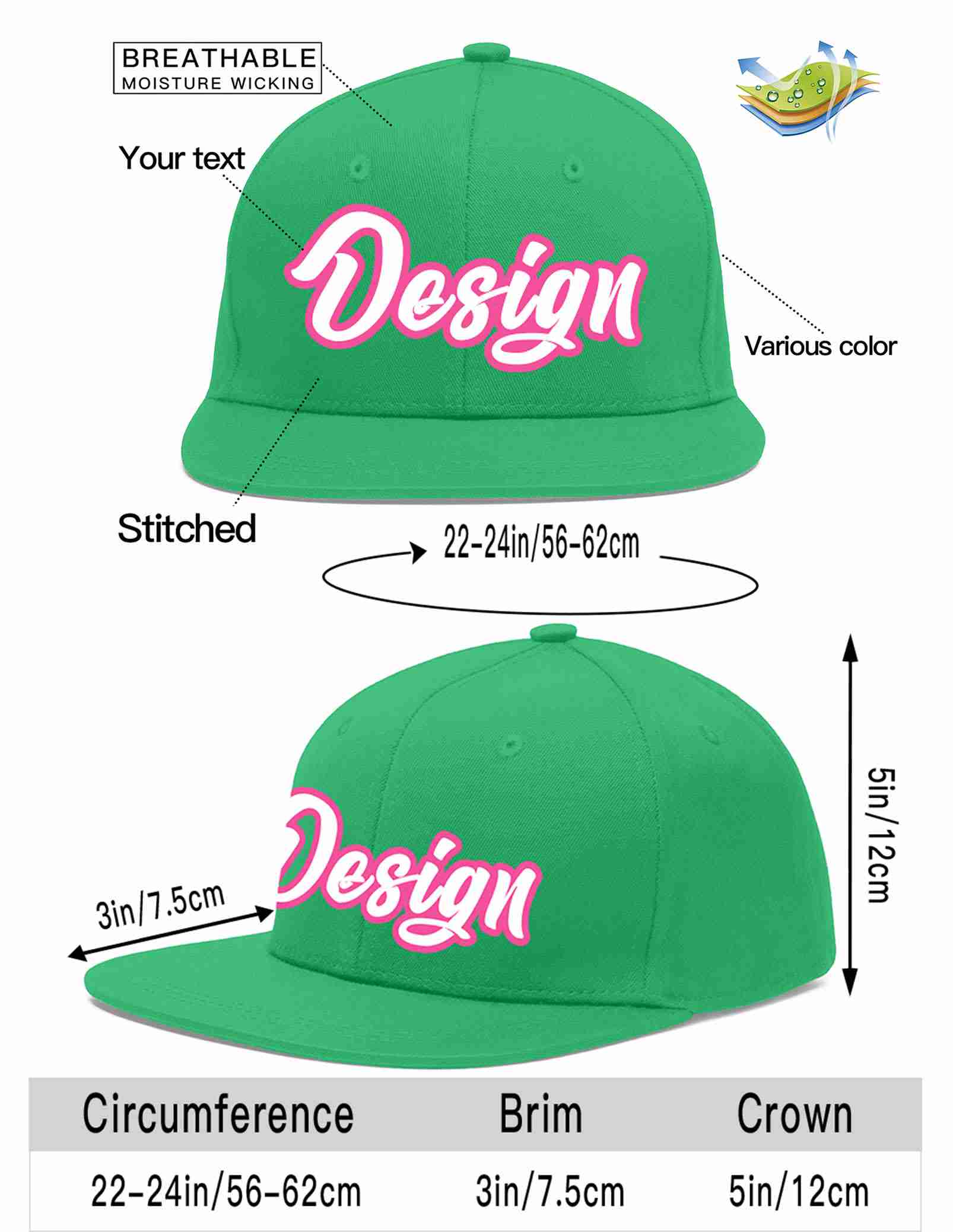 Custom Teal White-Pink Flat Eaves Sport Baseball Cap