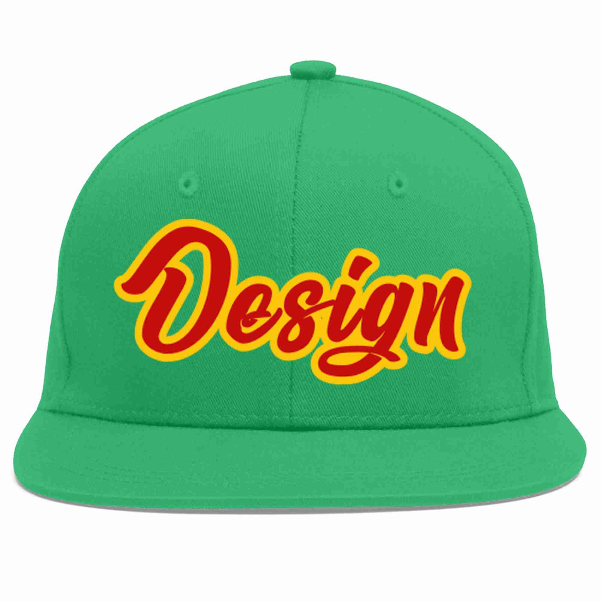 Custom Teal Red-Yellow Flat Eaves Sport Baseball Cap