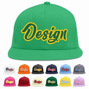 Casquette de baseball personnalisée Kelly Green-Gold Flat Eaves Sport