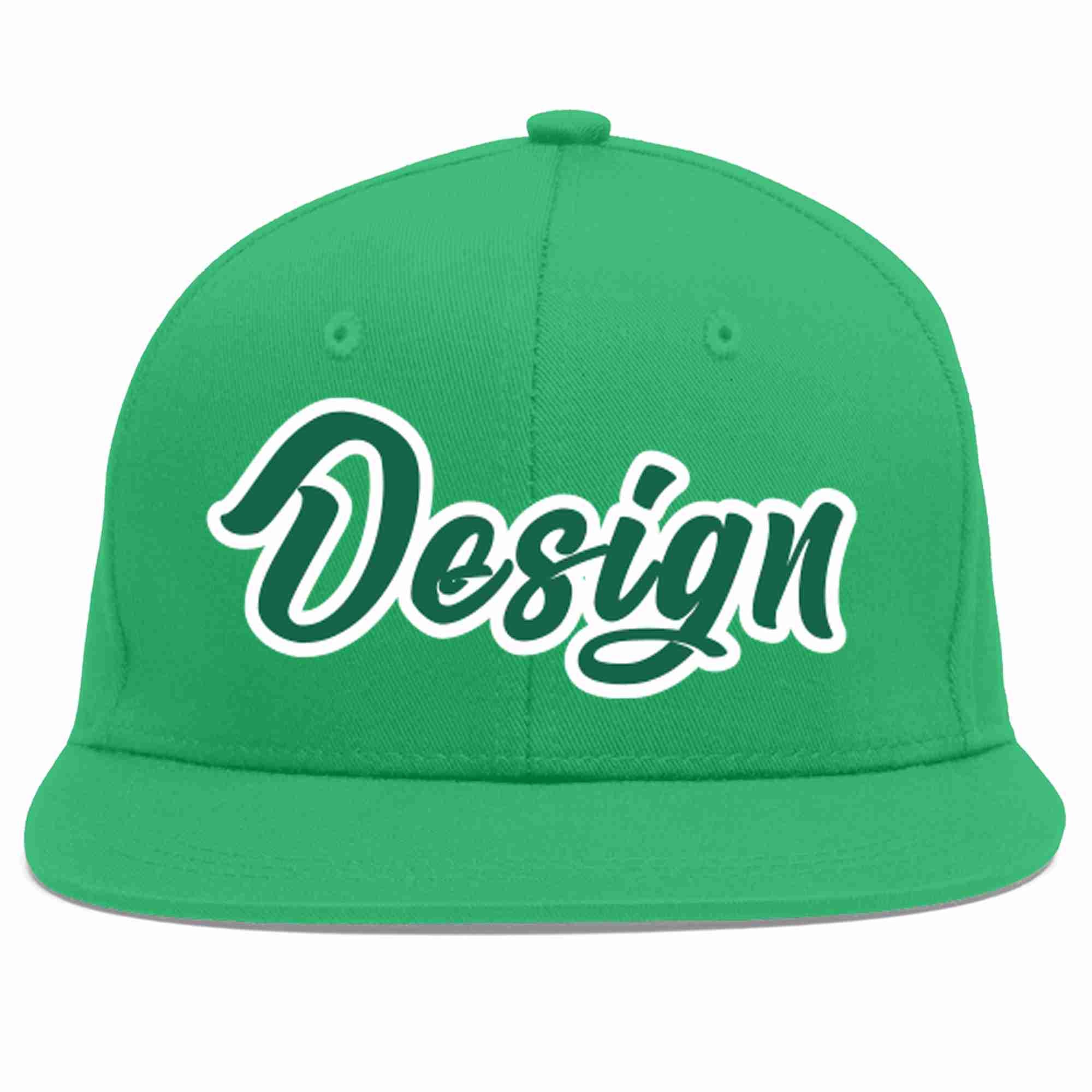 Custom Teal Kelly Green-White Flat Eaves Sport Baseball Cap