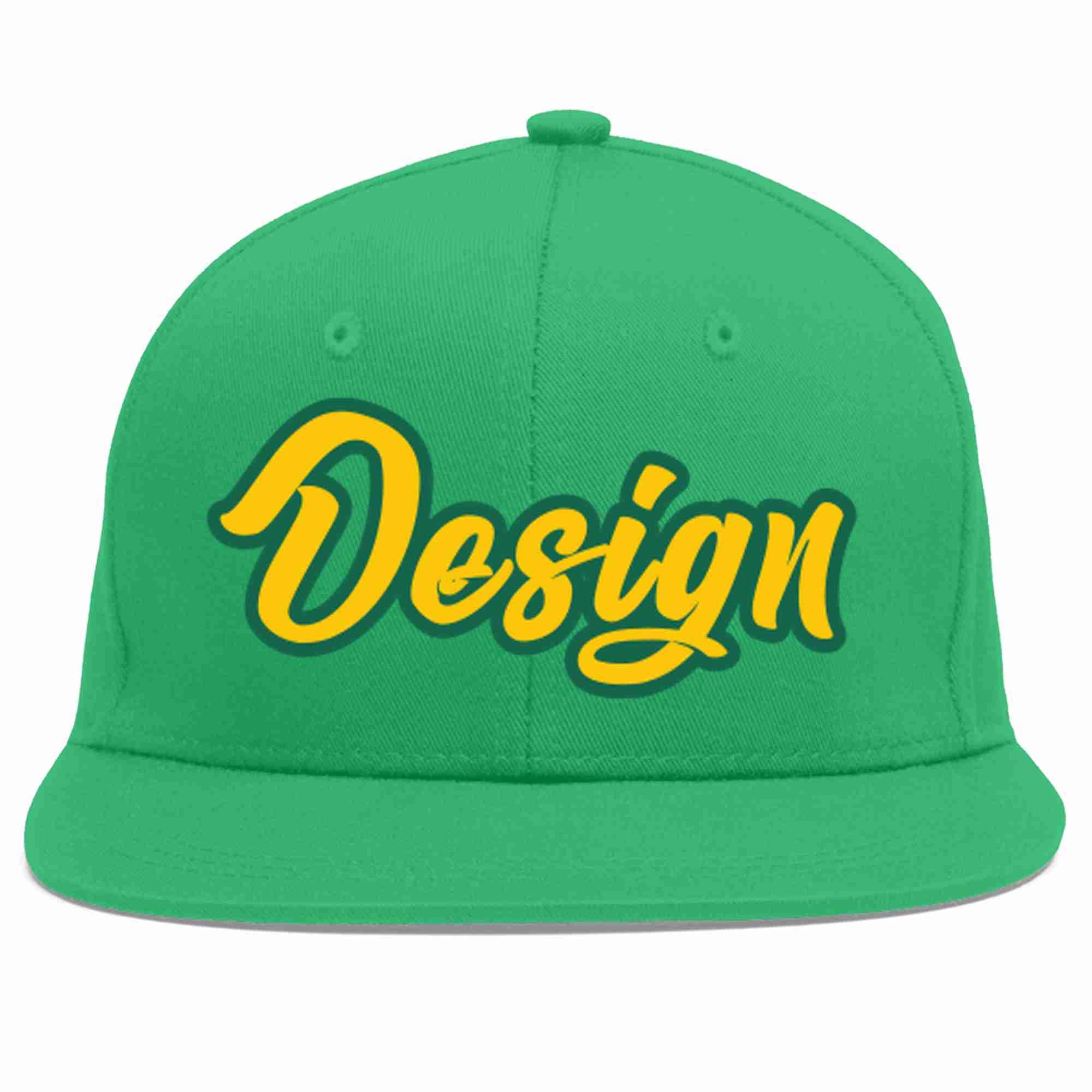 Custom Teal Gold-Kelly Green Flat Eaves Sport Baseball Cap