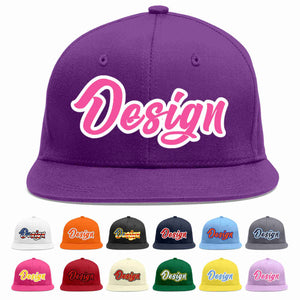 Custom Purple Pink-White Flat Eaves Sport Baseball Cap Design for Men/Women/Youth