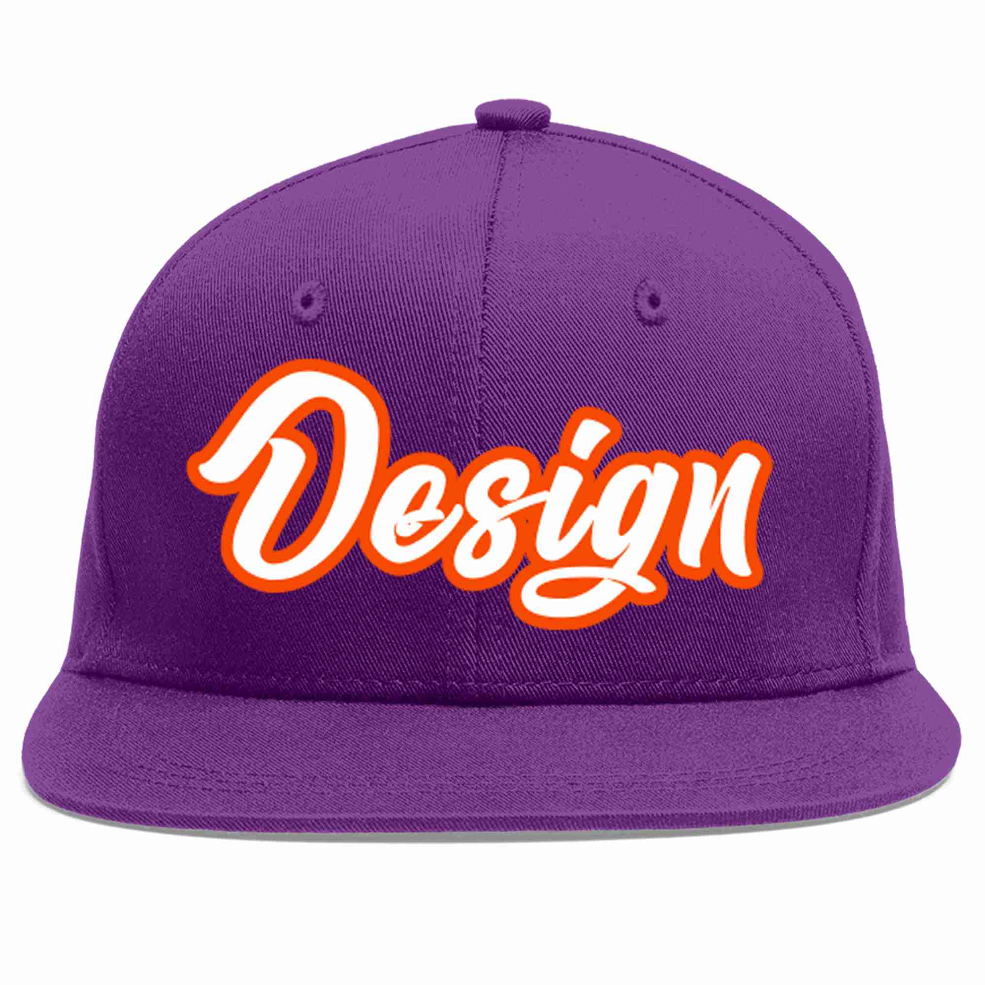 Custom Purple White-Orange Flat Eaves Sport Baseball Cap Design for Men/Women/Youth