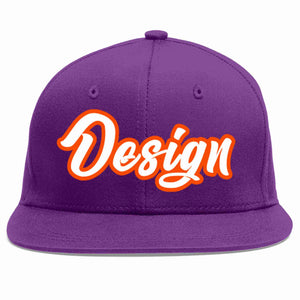 Custom Purple White-Orange Flat Eaves Sport Baseball Cap Design for Men/Women/Youth