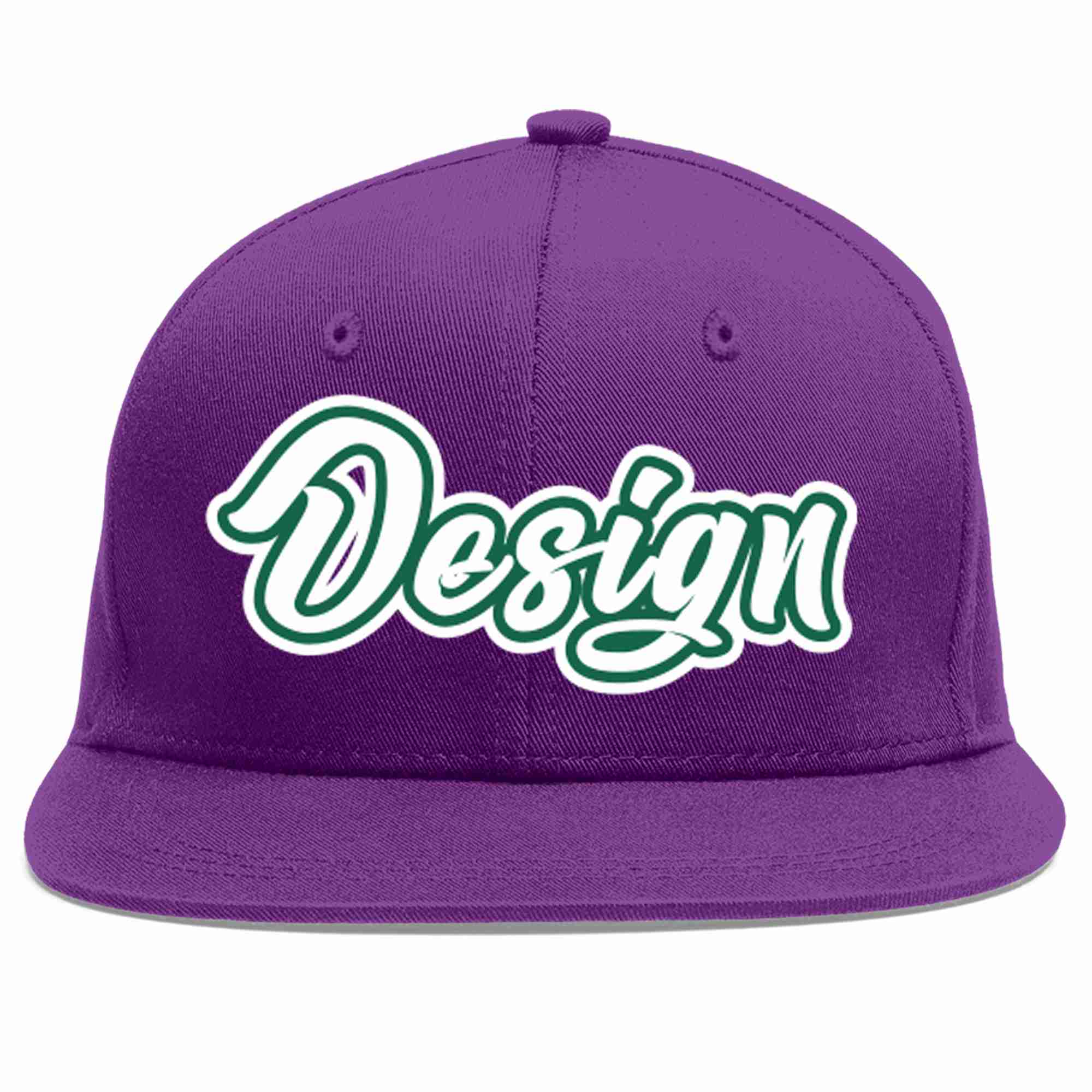 Custom Purple White-Kelly Green Flat Eaves Sport Baseball Cap Design for Men/Women/Youth