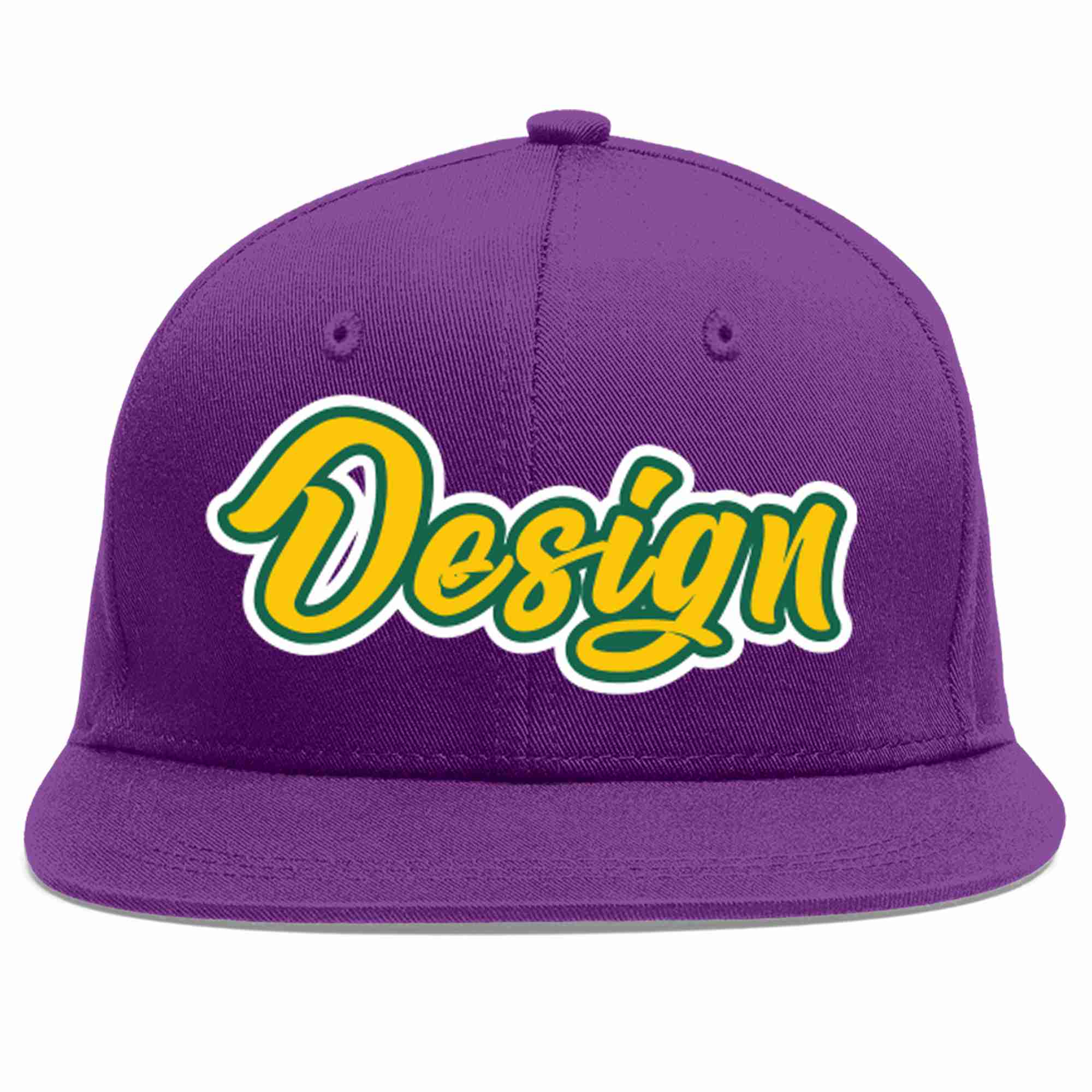 Conception personnalisée de casquette de baseball de sport à avant-toit plat violet or-kelly vert pour hommes/femmes/jeunes