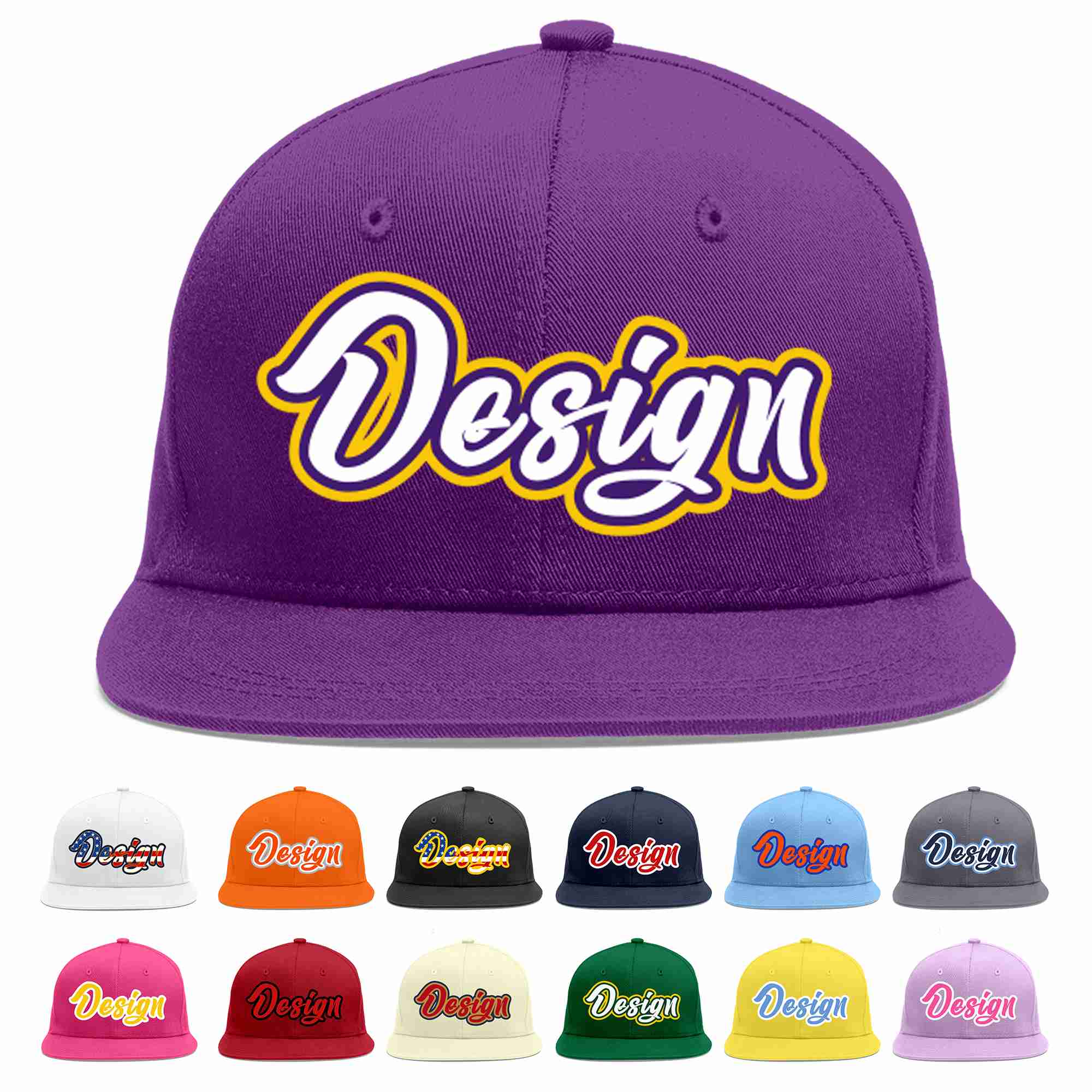 Conception personnalisée de casquette de baseball de sport à avant-toit plat violet blanc-violet pour hommes/femmes/jeunes