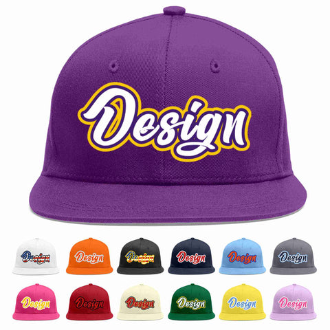Custom Purple White-purple Flat Eaves Sport Baseball Cap Design for Men/Women/Youth