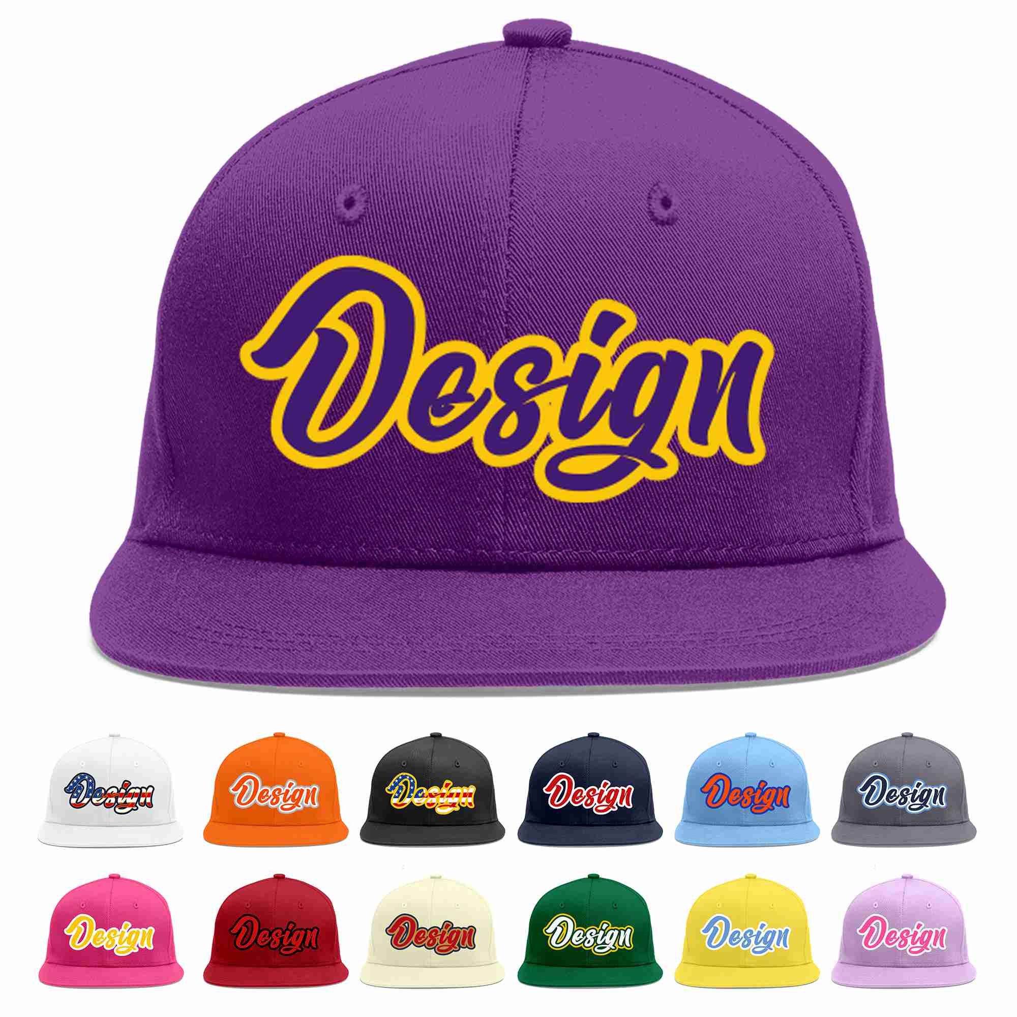 Conception personnalisée de casquette de baseball de sport à avant-toit plat violet violet-or pour hommes/femmes/jeunes