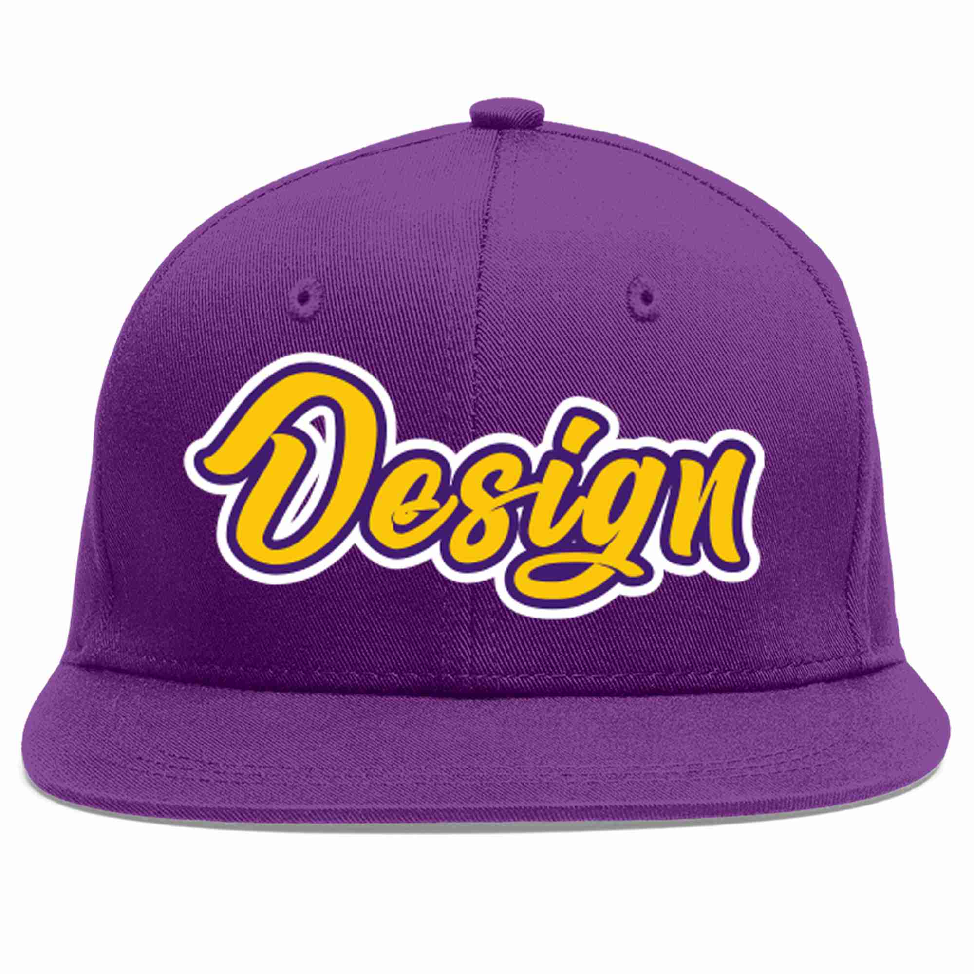 Conception personnalisée de casquette de baseball de sport à avant-toit plat violet or-violet pour hommes/femmes/jeunes