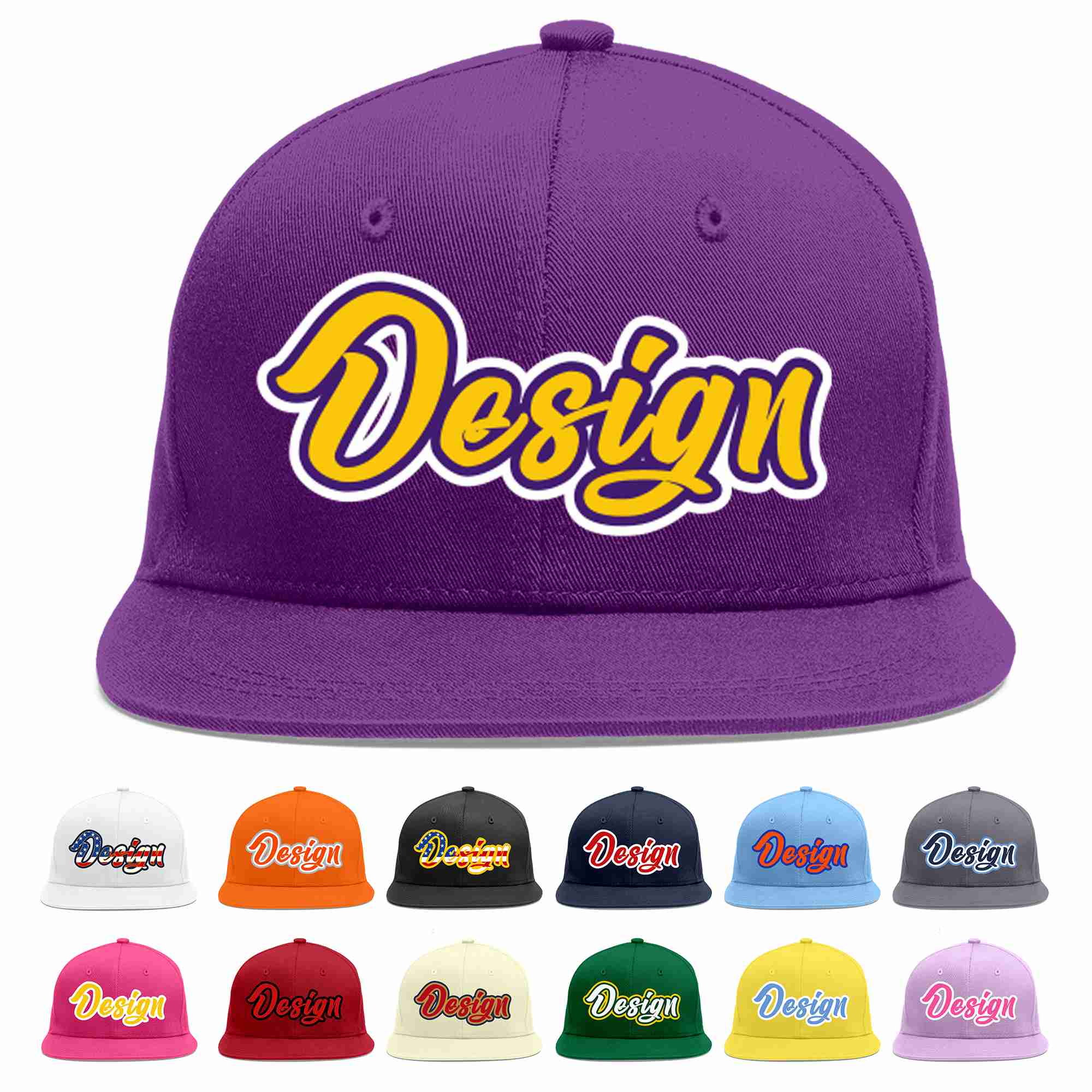 Conception personnalisée de casquette de baseball de sport à avant-toit plat violet or-violet pour hommes/femmes/jeunes