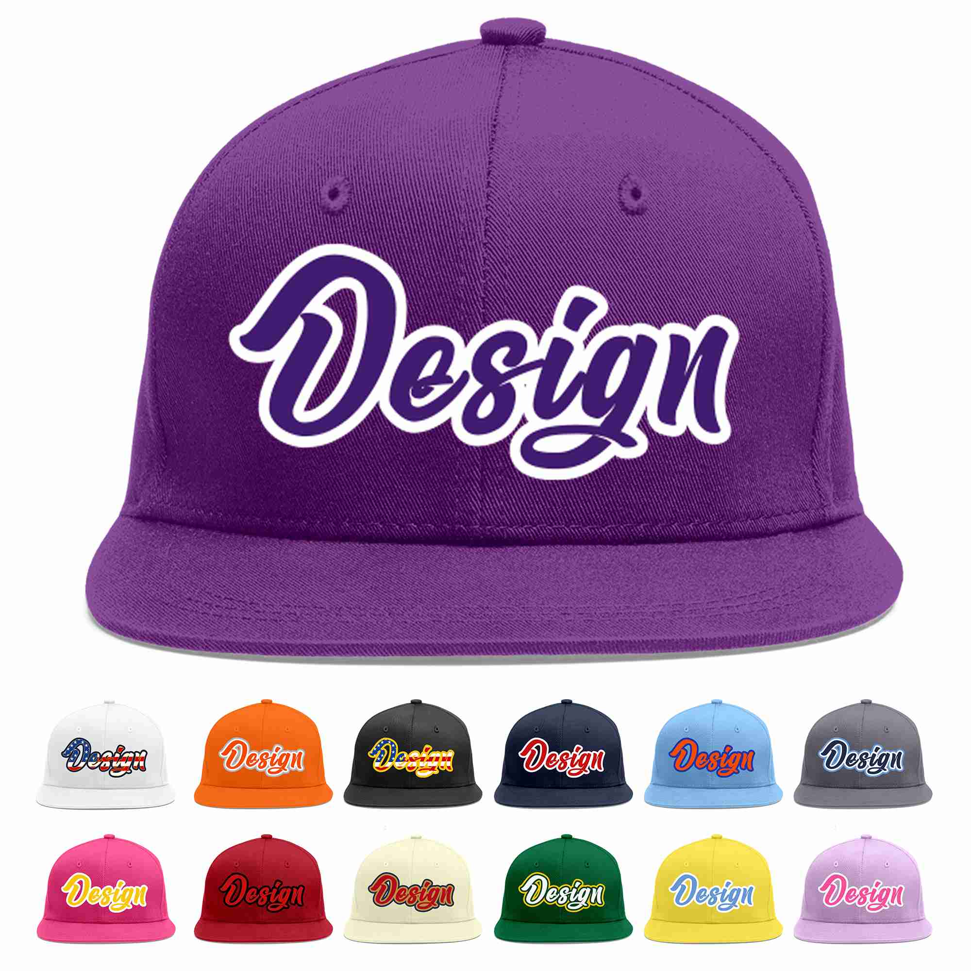 Conception personnalisée de casquette de baseball de sport à avant-toit plat violet violet-blanc pour hommes/femmes/jeunes