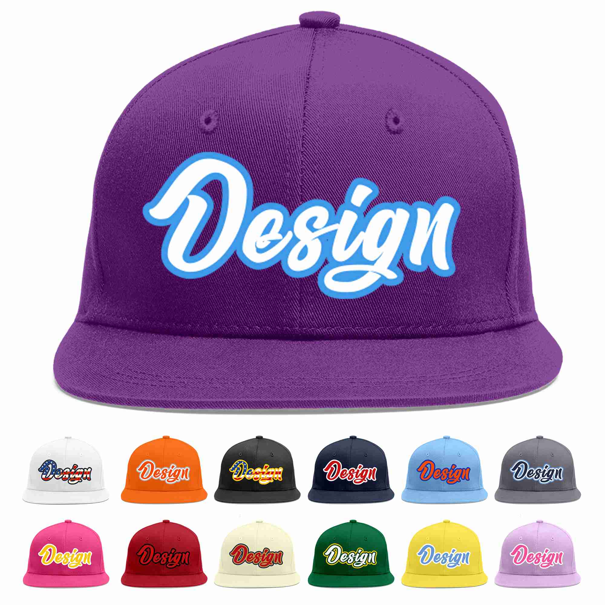 Conception personnalisée de casquette de baseball de sport à avant-toit plat violet blanc-bleu poudré pour hommes/femmes/jeunes