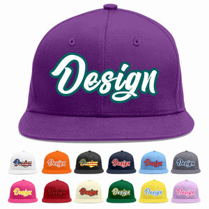 Conception personnalisée de casquette de baseball de sport à Eaves plates violet blanc-aqua pour hommes/femmes/jeunes