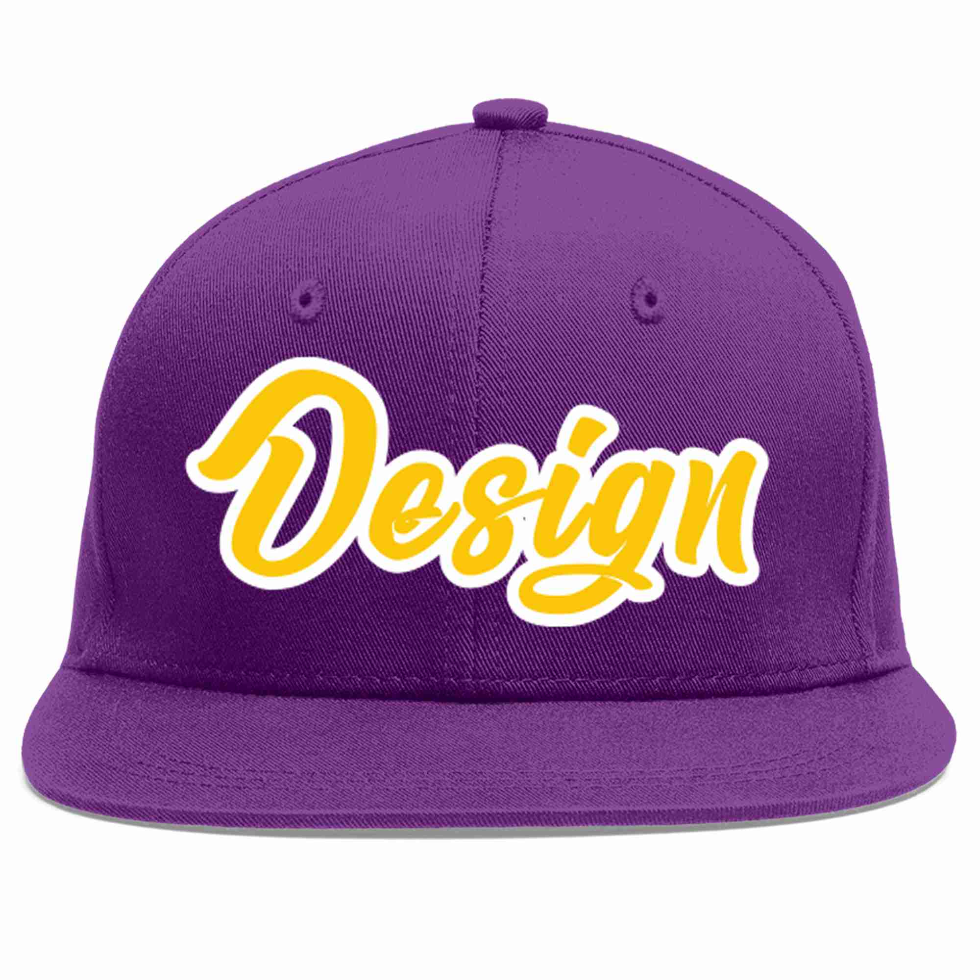 Conception personnalisée de casquette de baseball de sport à avant-toit plat violet or-blanc pour hommes/femmes/jeunes