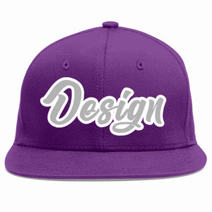 Custom Purple Gray-White Flat Eaves Sport Baseball Cap Design for Men/Women/Youth