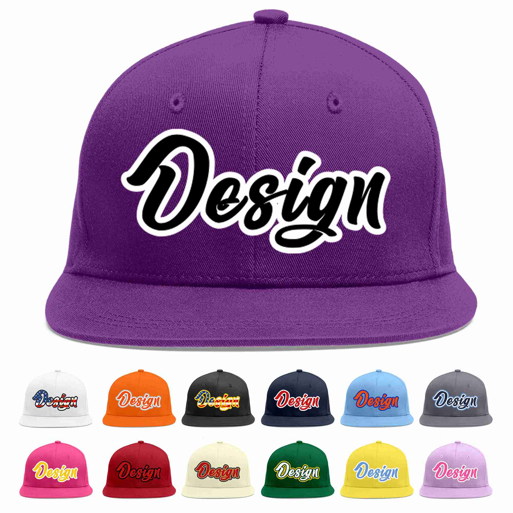 Conception personnalisée de casquette de baseball de sport à avant-toit plat violet noir-blanc pour hommes/femmes/jeunes