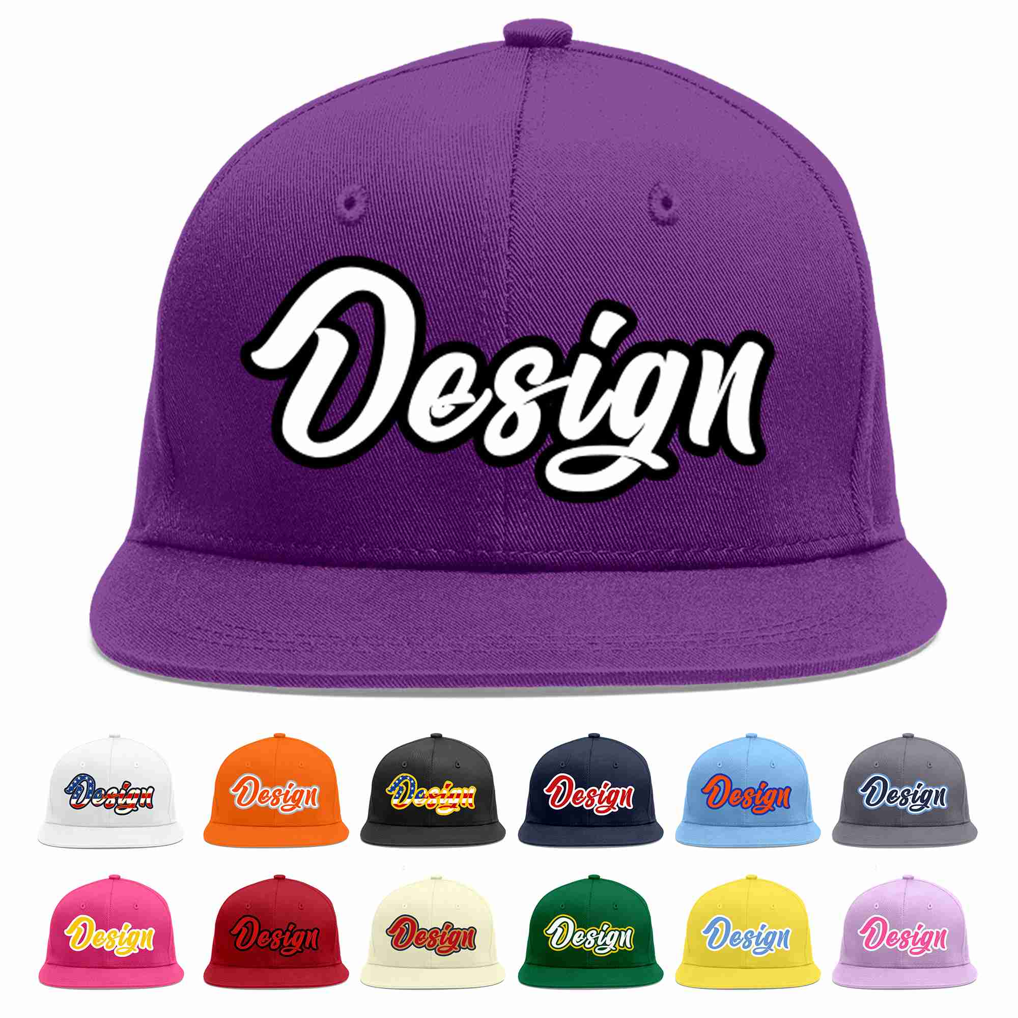 Custom Purple White-Black Flat Eaves Sport Baseball Cap Design for Men/Women/Youth