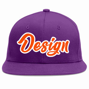 Custom Purple Orange-White Flat Eaves Sport Baseball Cap Design for Men/Women/Youth