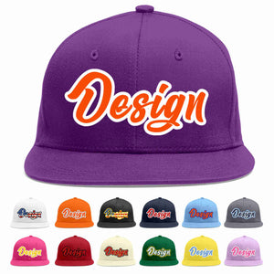 Custom Purple Orange-White Flat Eaves Sport Baseball Cap Design for Men/Women/Youth