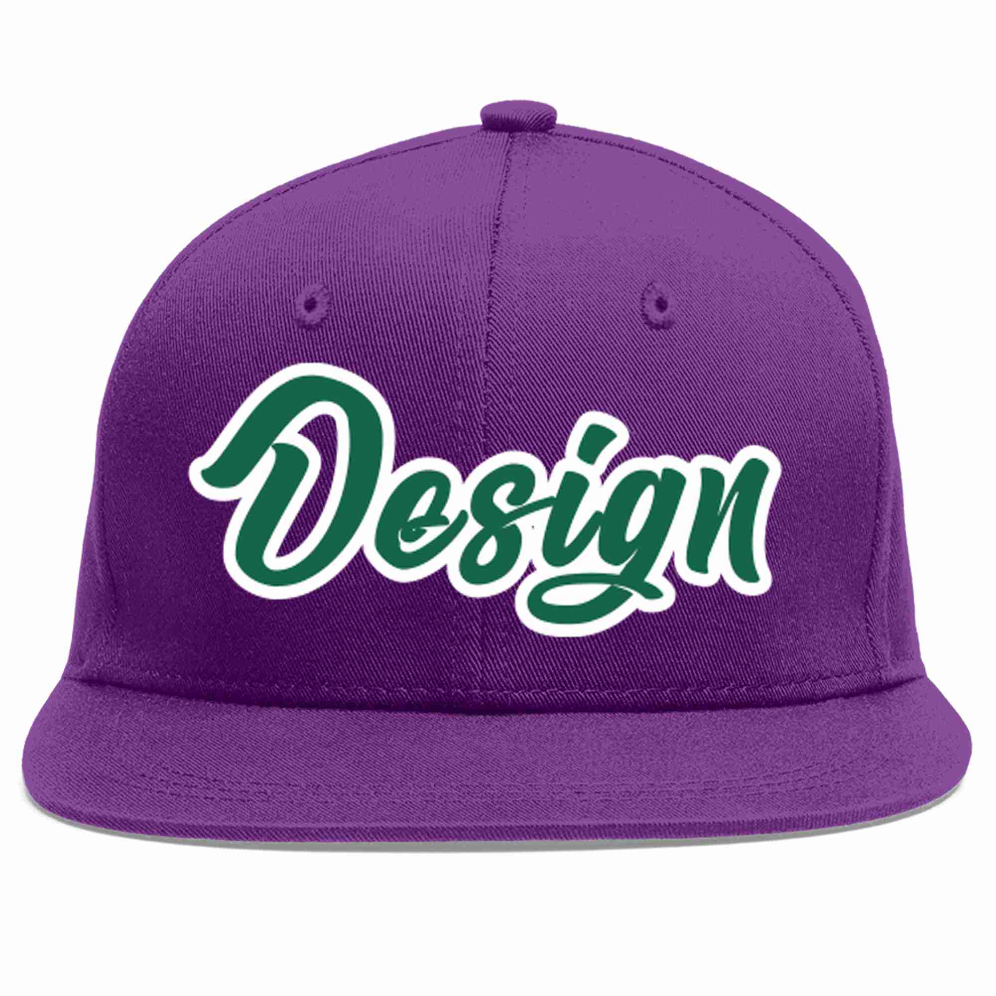 Conception personnalisée de casquette de baseball de sport à avant-toit plat vert-blanc violet Kelly pour hommes/femmes/jeunes